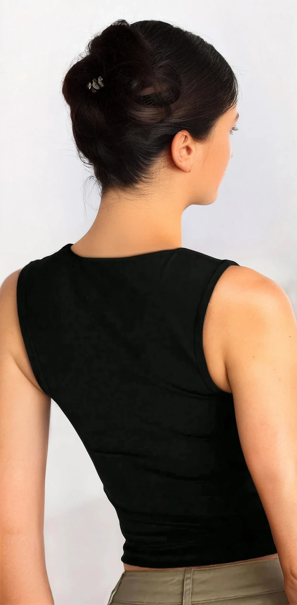 Light blue square neck wide strap tank top from Trendsi, casual clothing with a fitted design and wide shoulder straps.