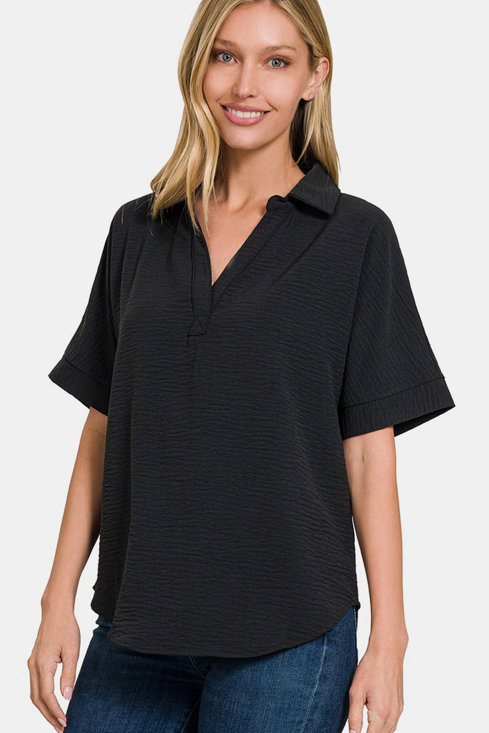 Versatile Collared Short Sleeve Top