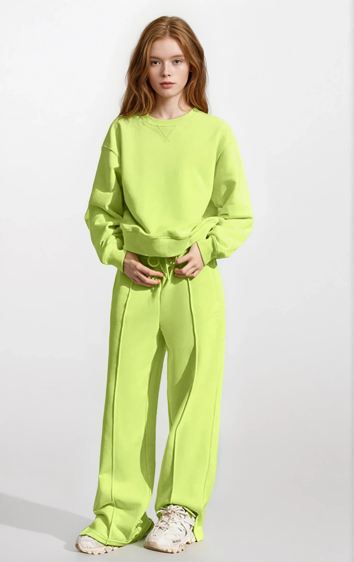 Airy Round Neck Long Sleeve Pullover and High-Waist Sweatpant Set
