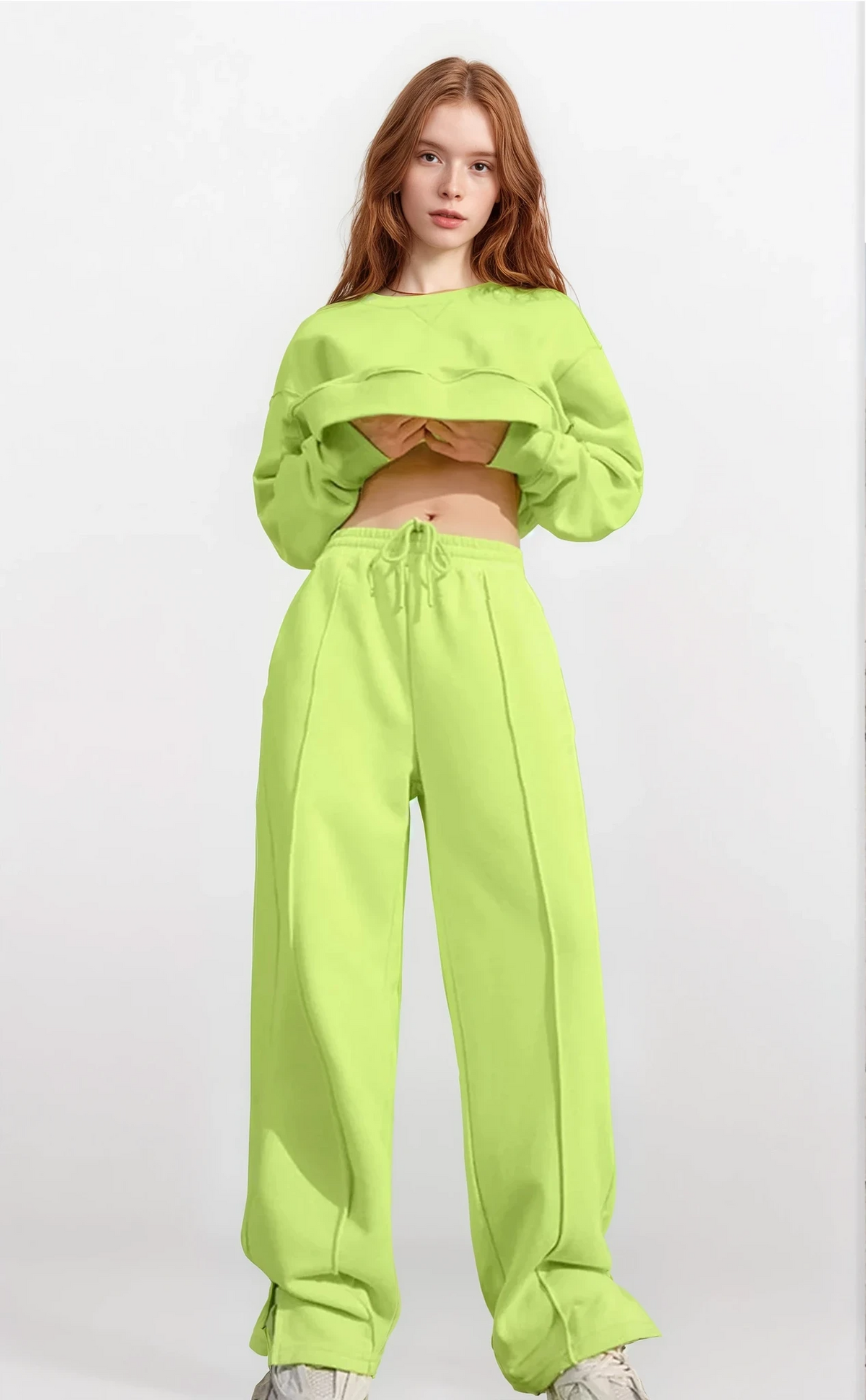 Airy Round Neck Long Sleeve Pullover and High-Waist Sweatpant Set