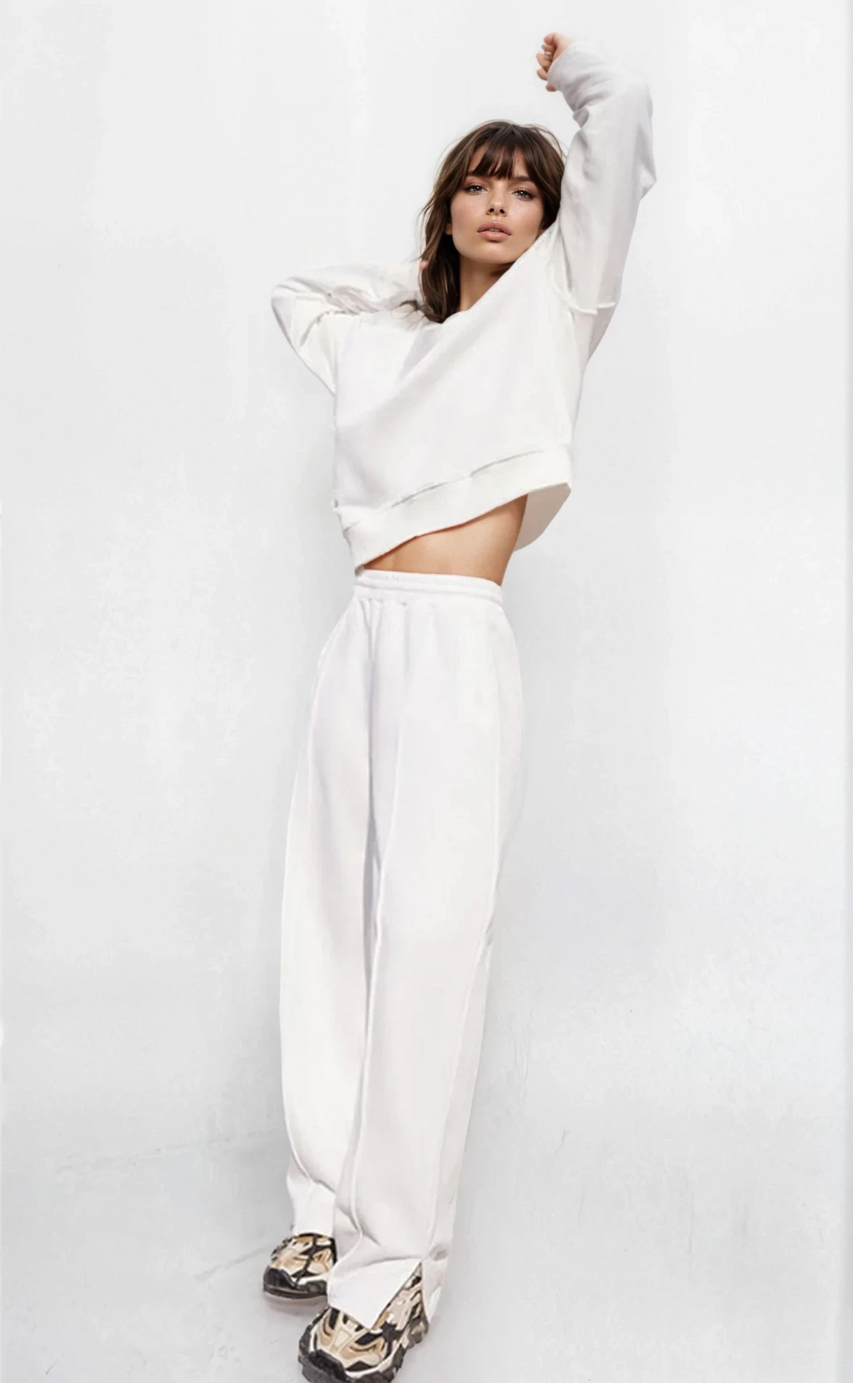 Airy Round Neck Long Sleeve Pullover and High-Waist Sweatpants Set