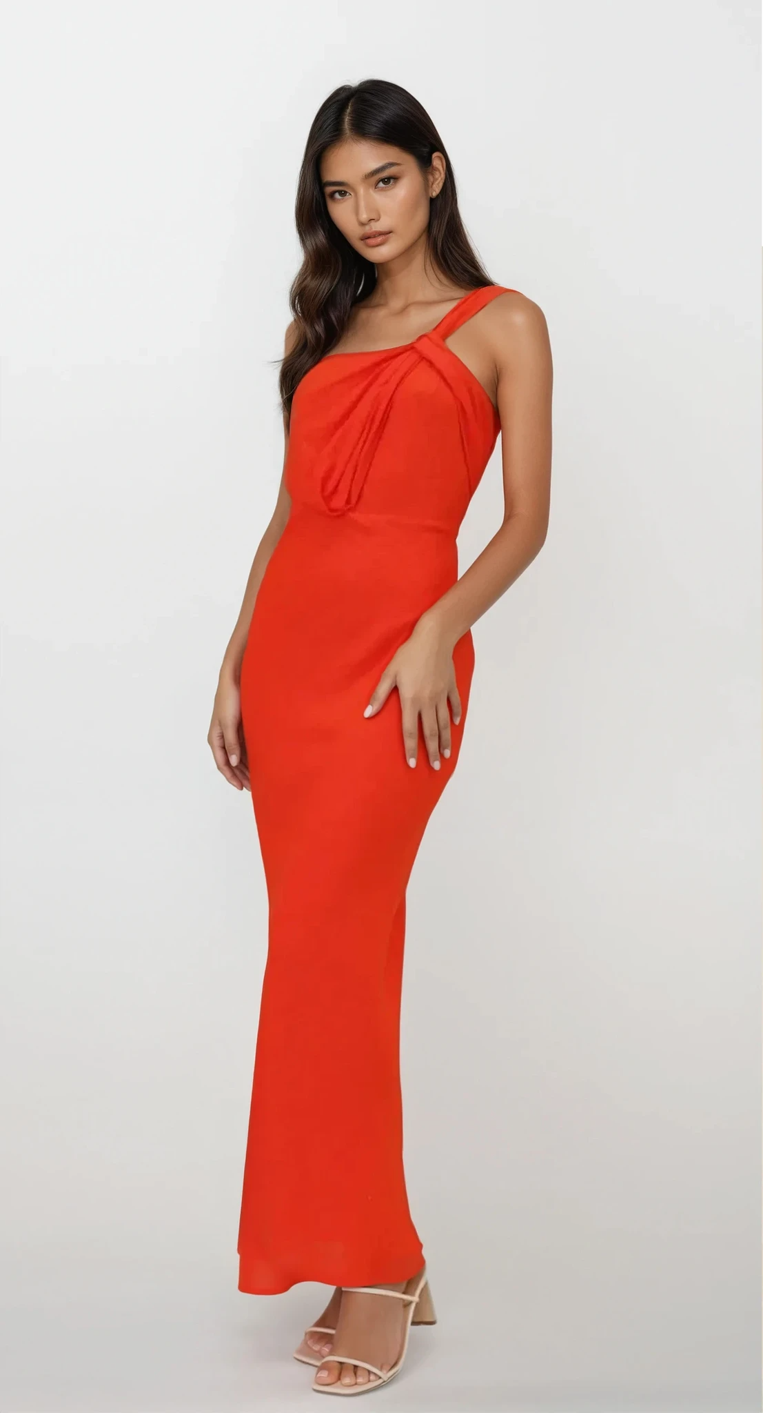 Aurora single shoulder maxi dress with ruched design in solid color