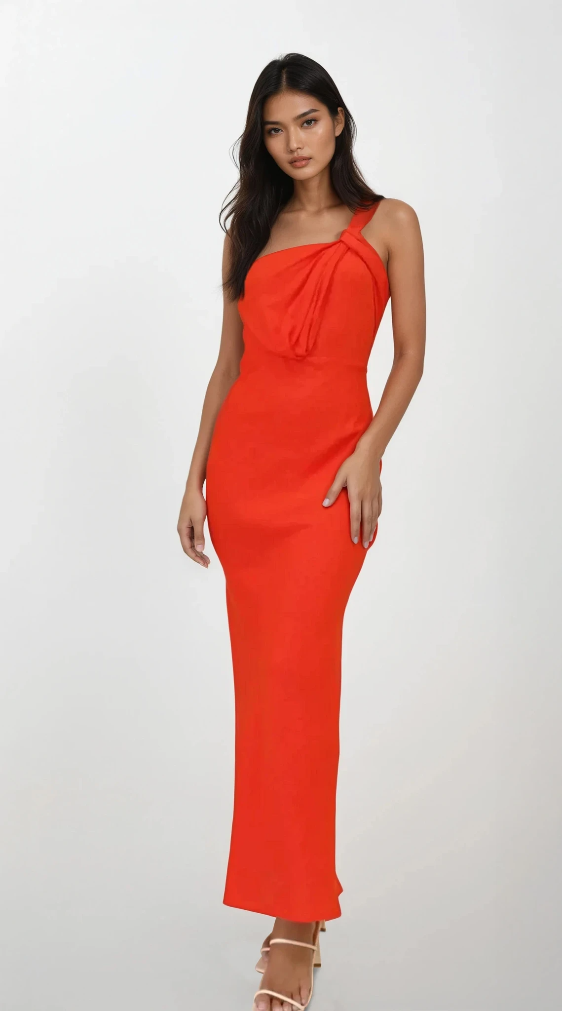 Aurora single shoulder maxi dress with ruched design in solid color