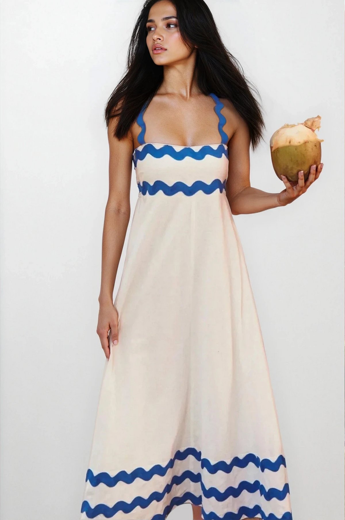 Azure square neck maxi dress with wide straps