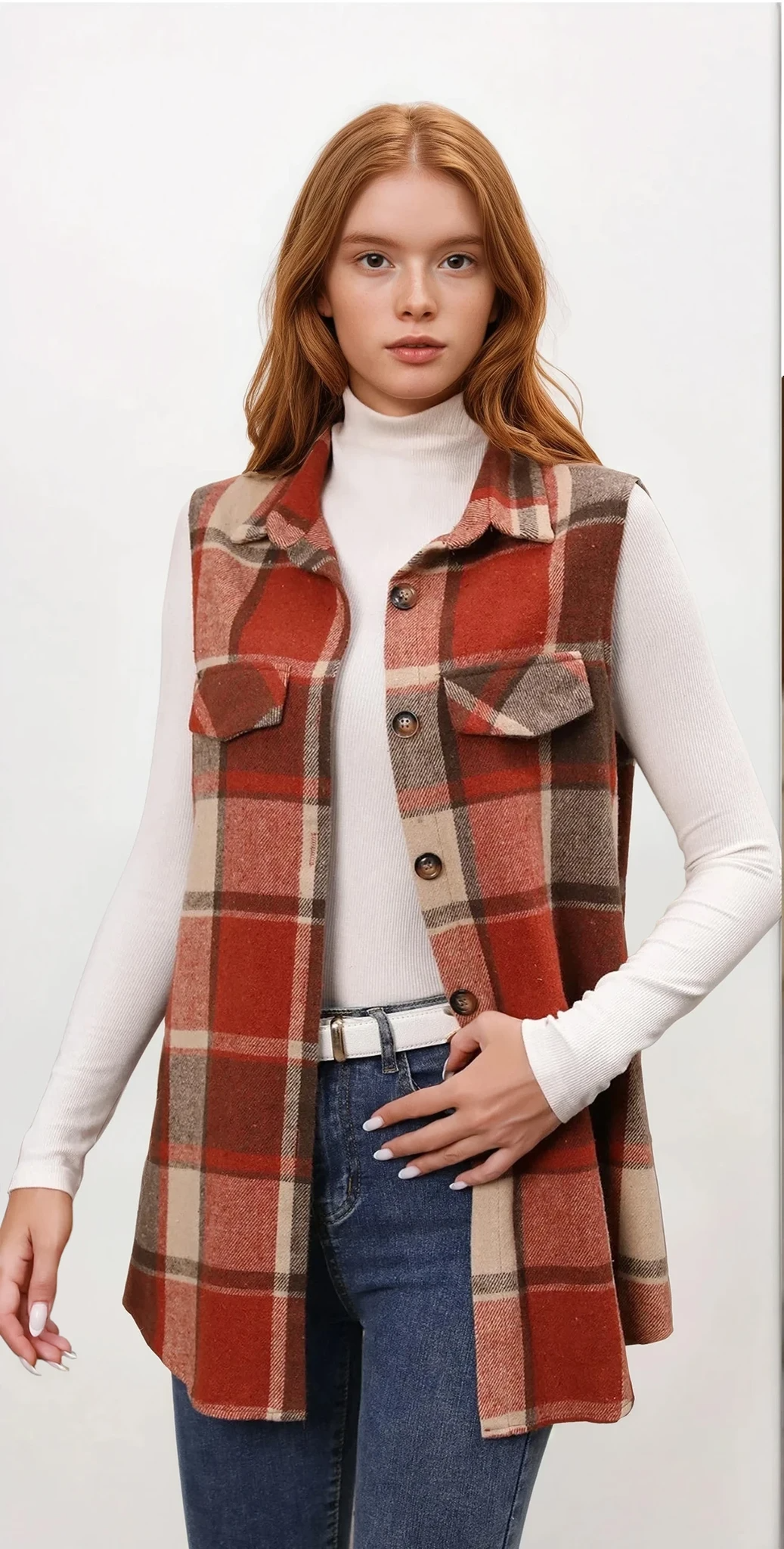 Plaid Button Up Vest Coat