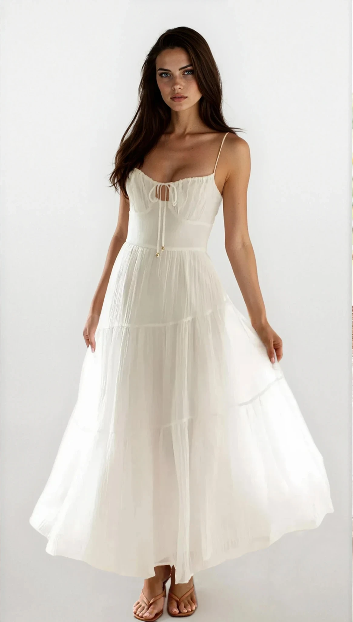 Selene Ruched Smocked Back Cami Maxi Dress by Trendsi, featuring a fitted bodice, ruched details, and a flowy silhouette in soft fabric.