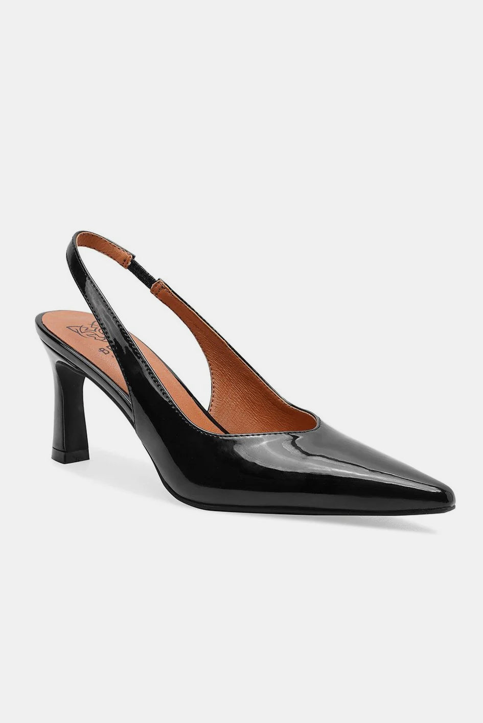 Faux leather pointed toe slingback pumps in black with a low heel, stylish shoes from Trendsi.