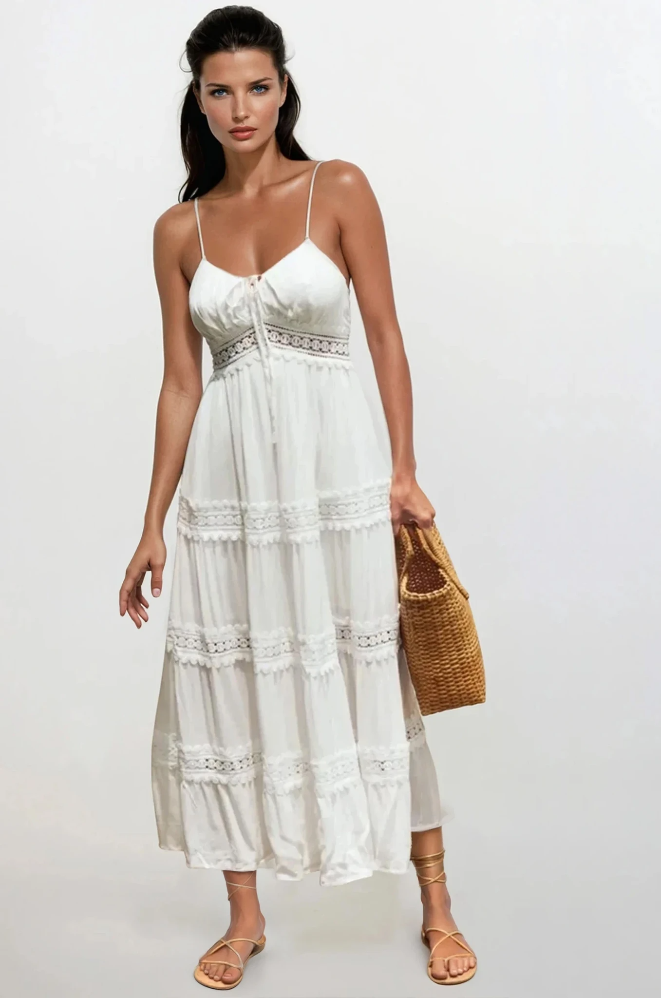 Astra Lace Smocked Cami Midi Dress
