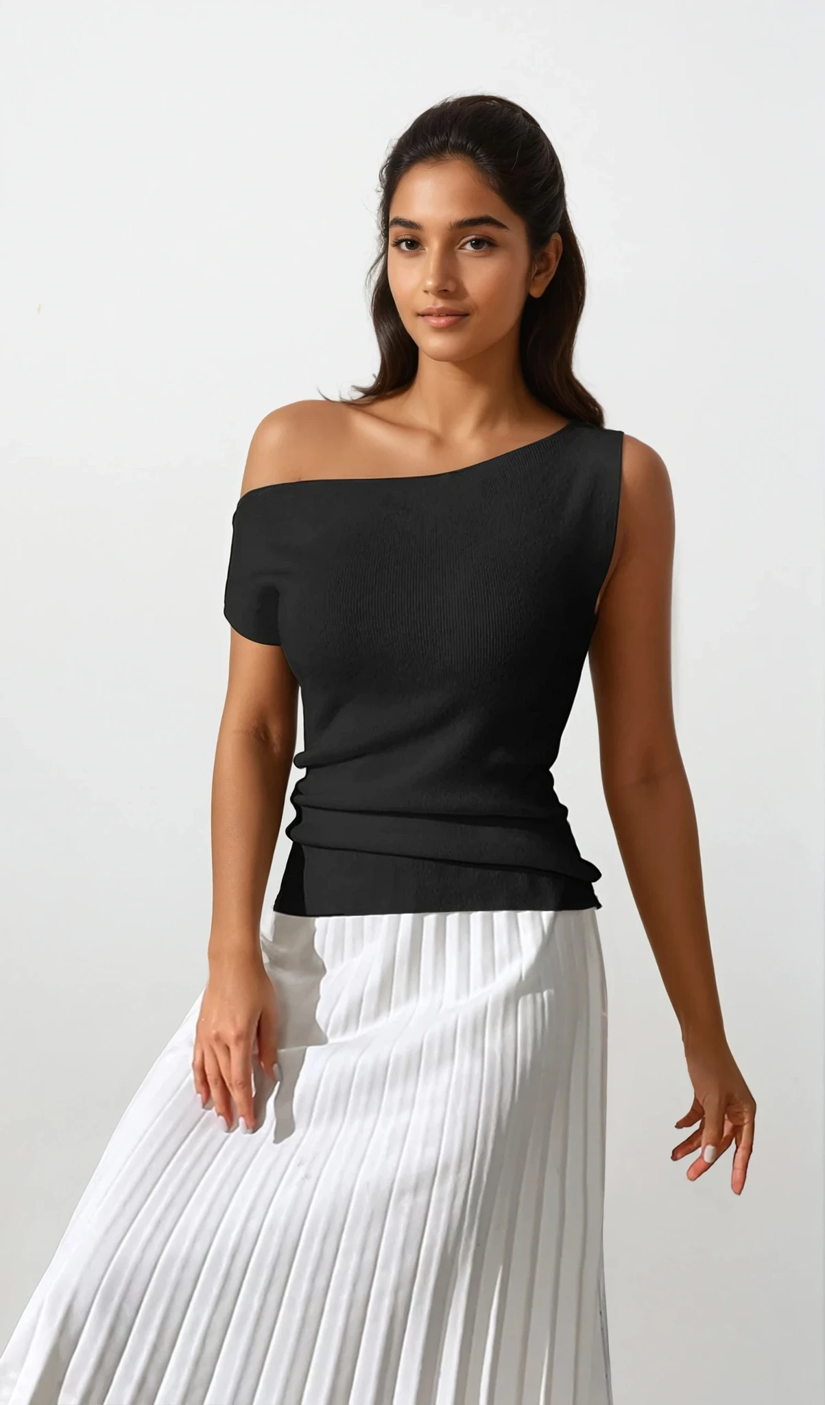 Light grey cold shoulder knit top from Trendsi, featuring long sleeves and a relaxed fit, perfect for casual wear.