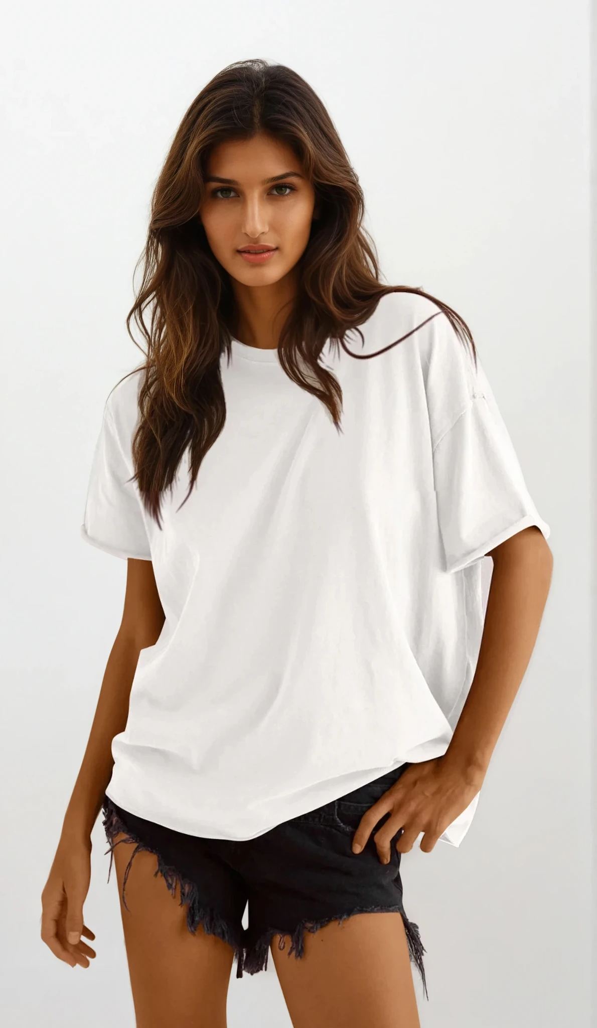 Bare round neck half sleeve t-shirt with solid pattern