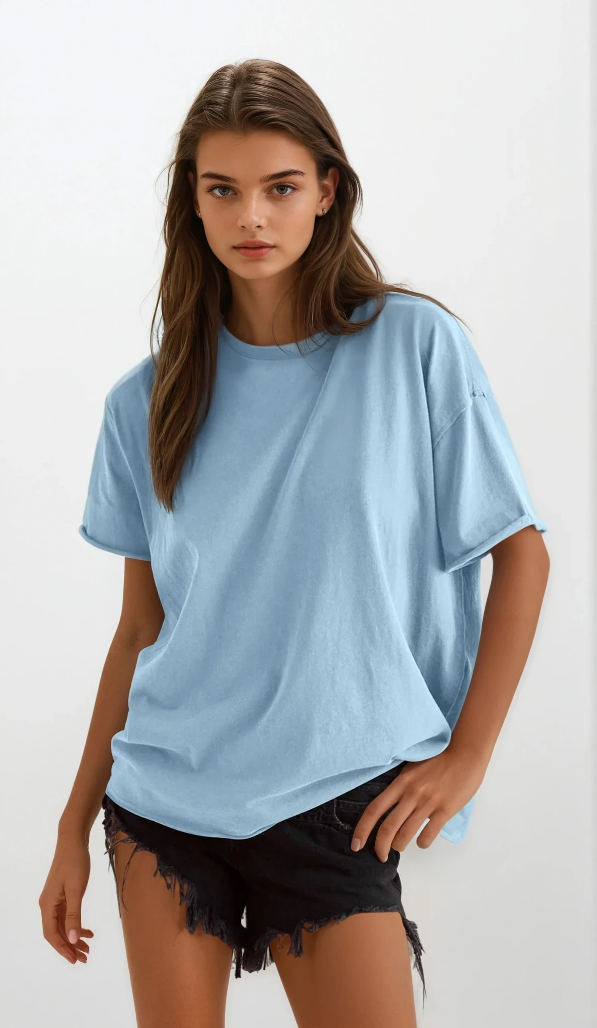 Bare round neck half sleeve t-shirt with solid pattern