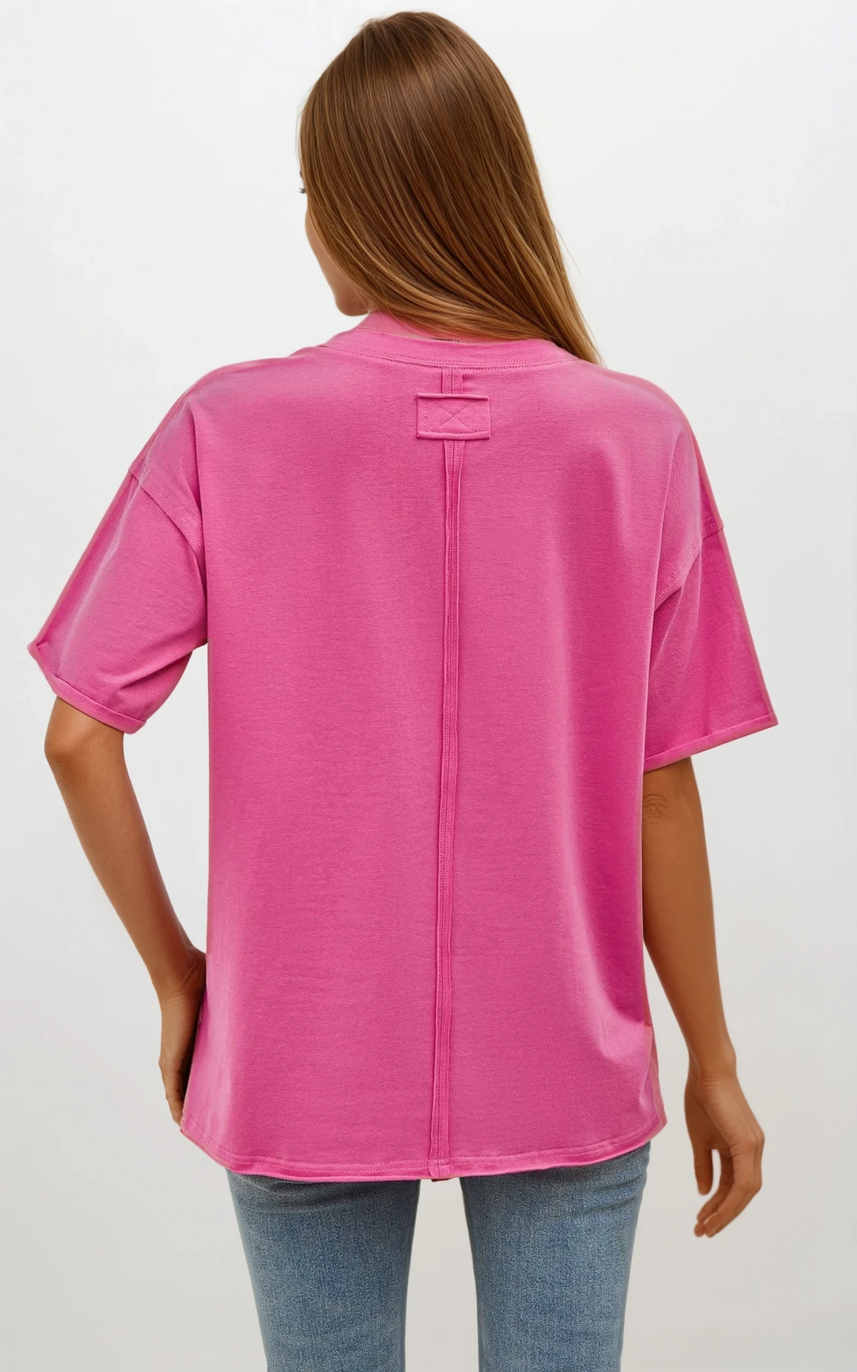 Bare round neck half sleeve t-shirt in solid pattern