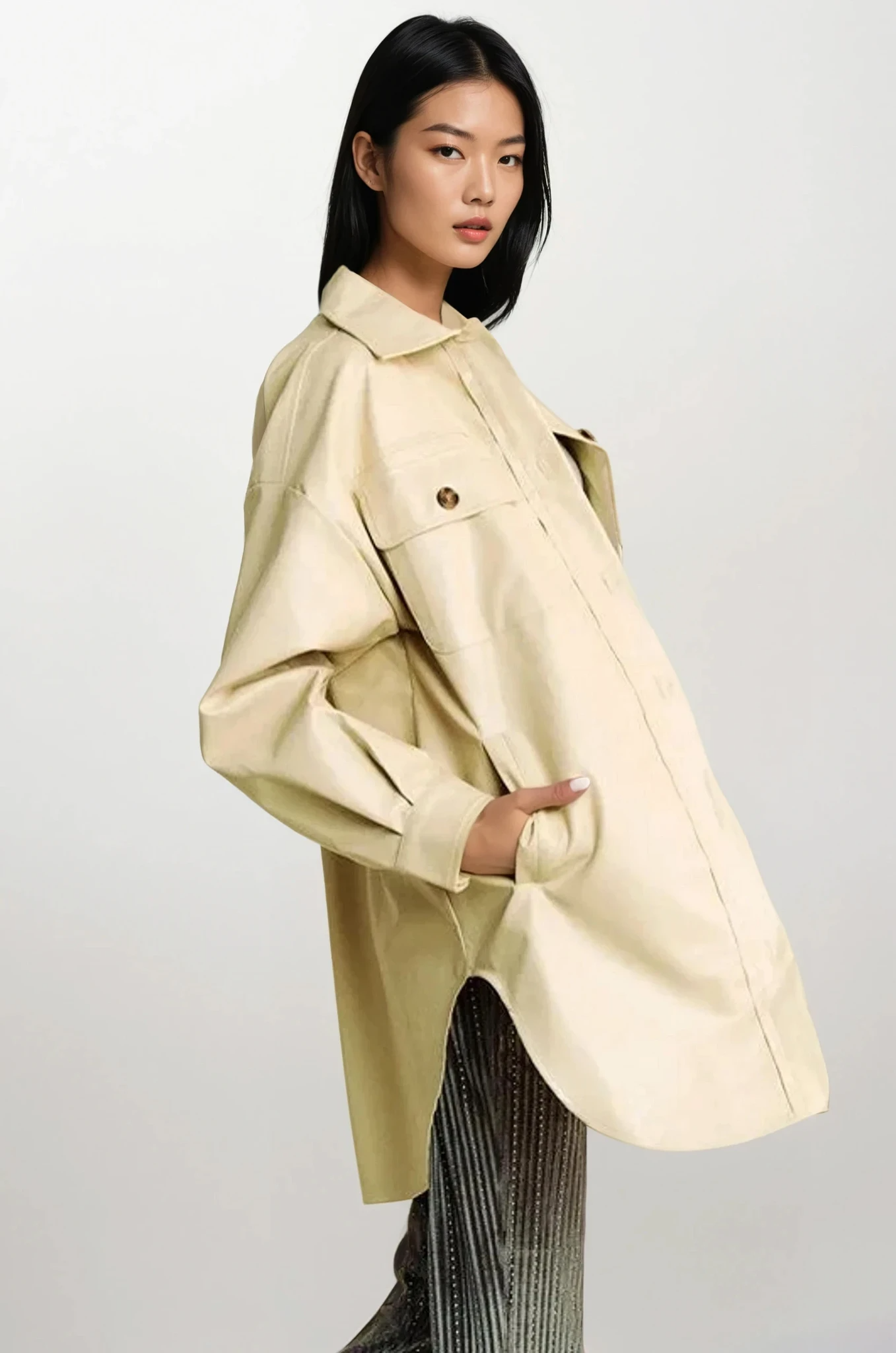 Faux Leather Button Up Jacket