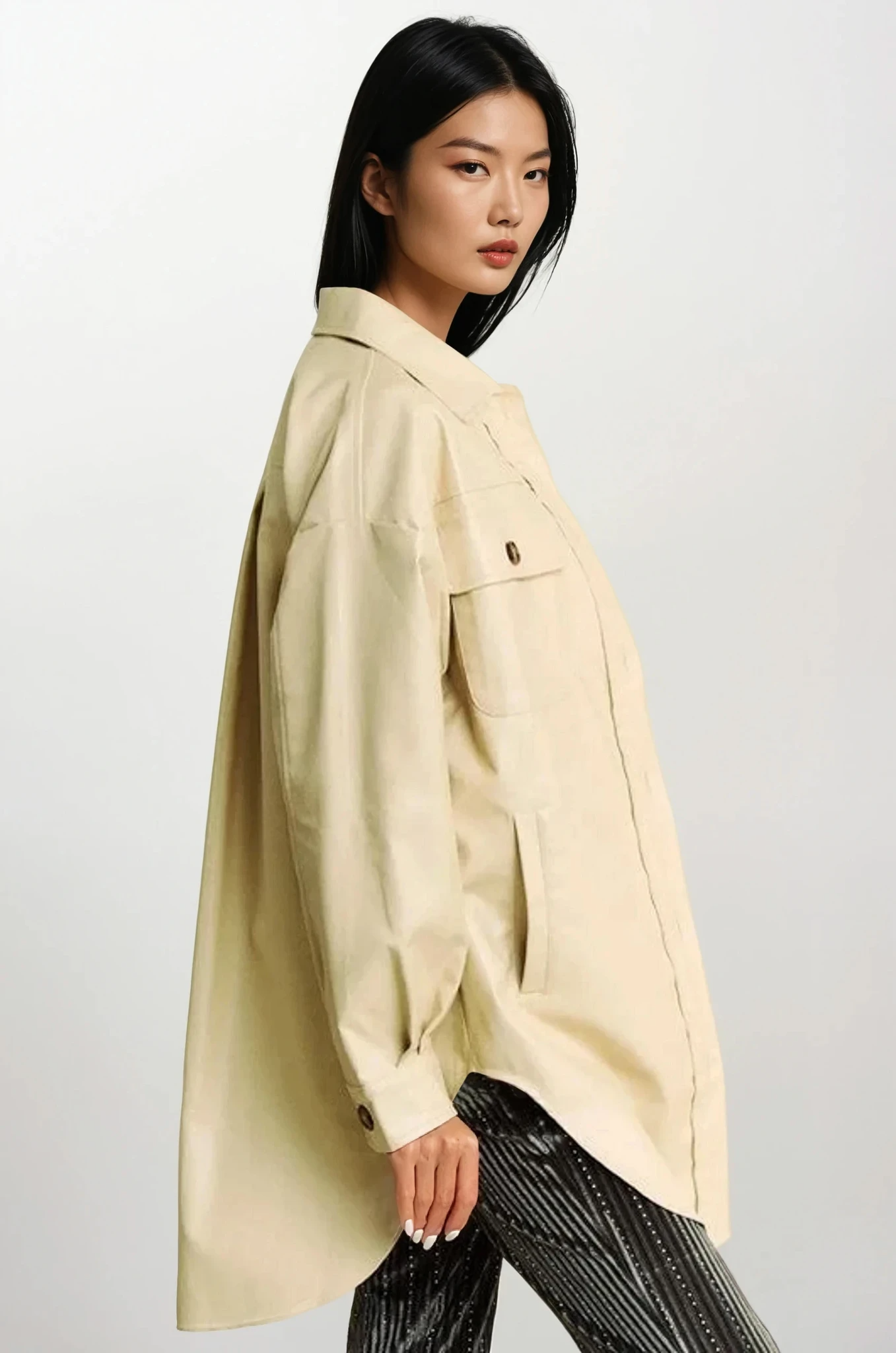 Faux Leather Button Up Jacket