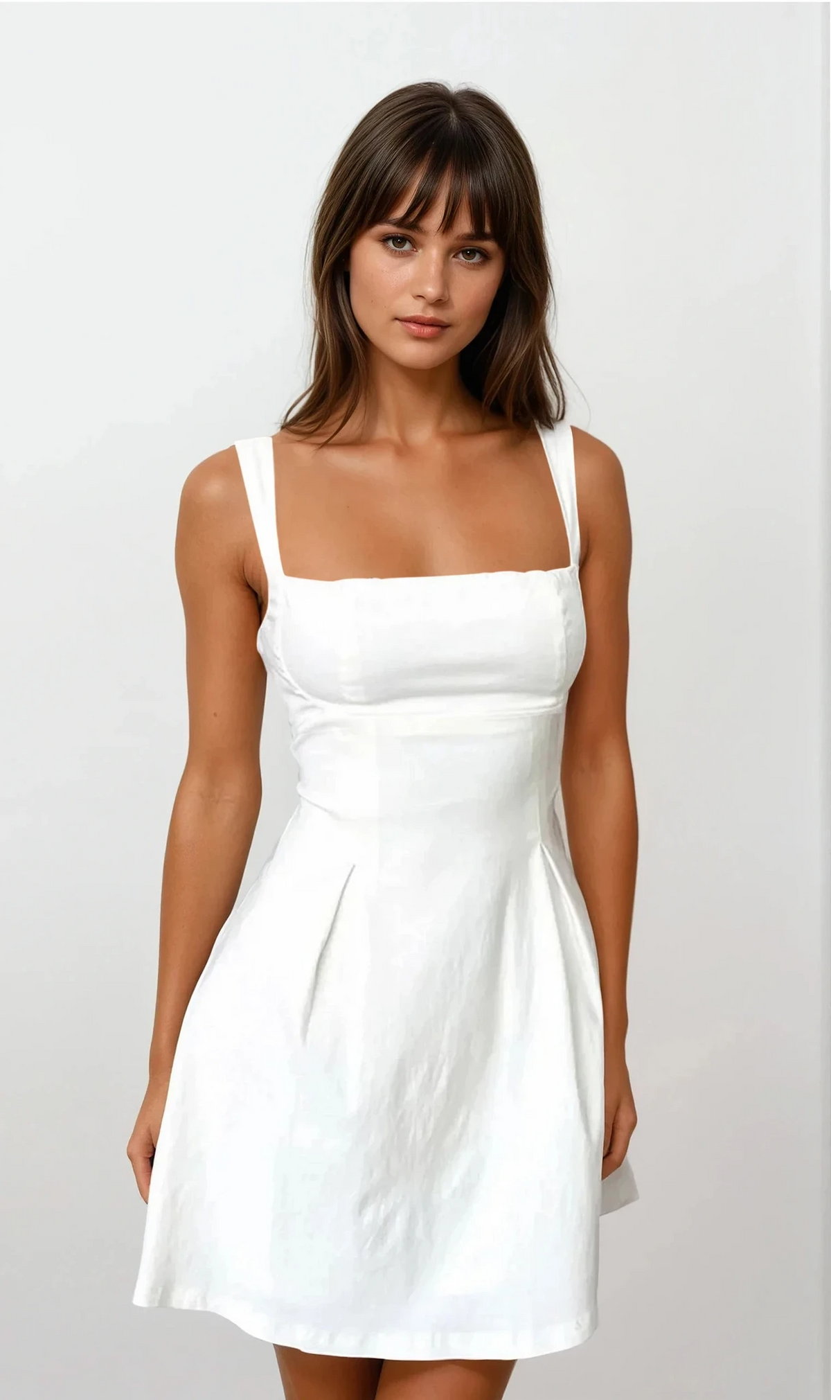 Bow back square neck mini dress in solid pattern
