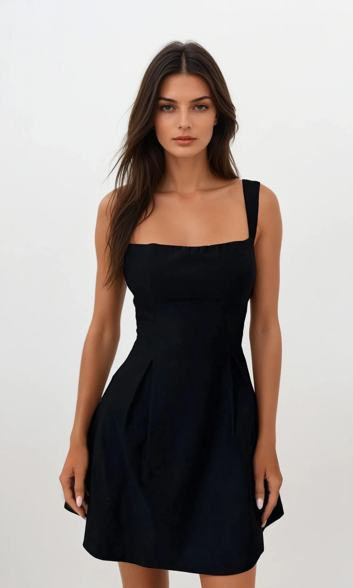 Bow back square neck mini dress in solid pattern