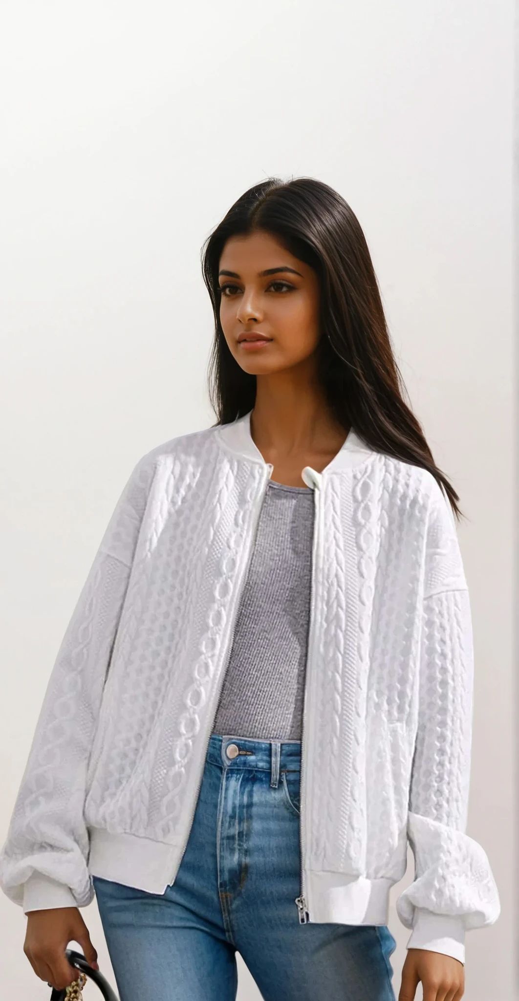 Brighter Days Knit full zip cable-knit jacket with dropped shoulders