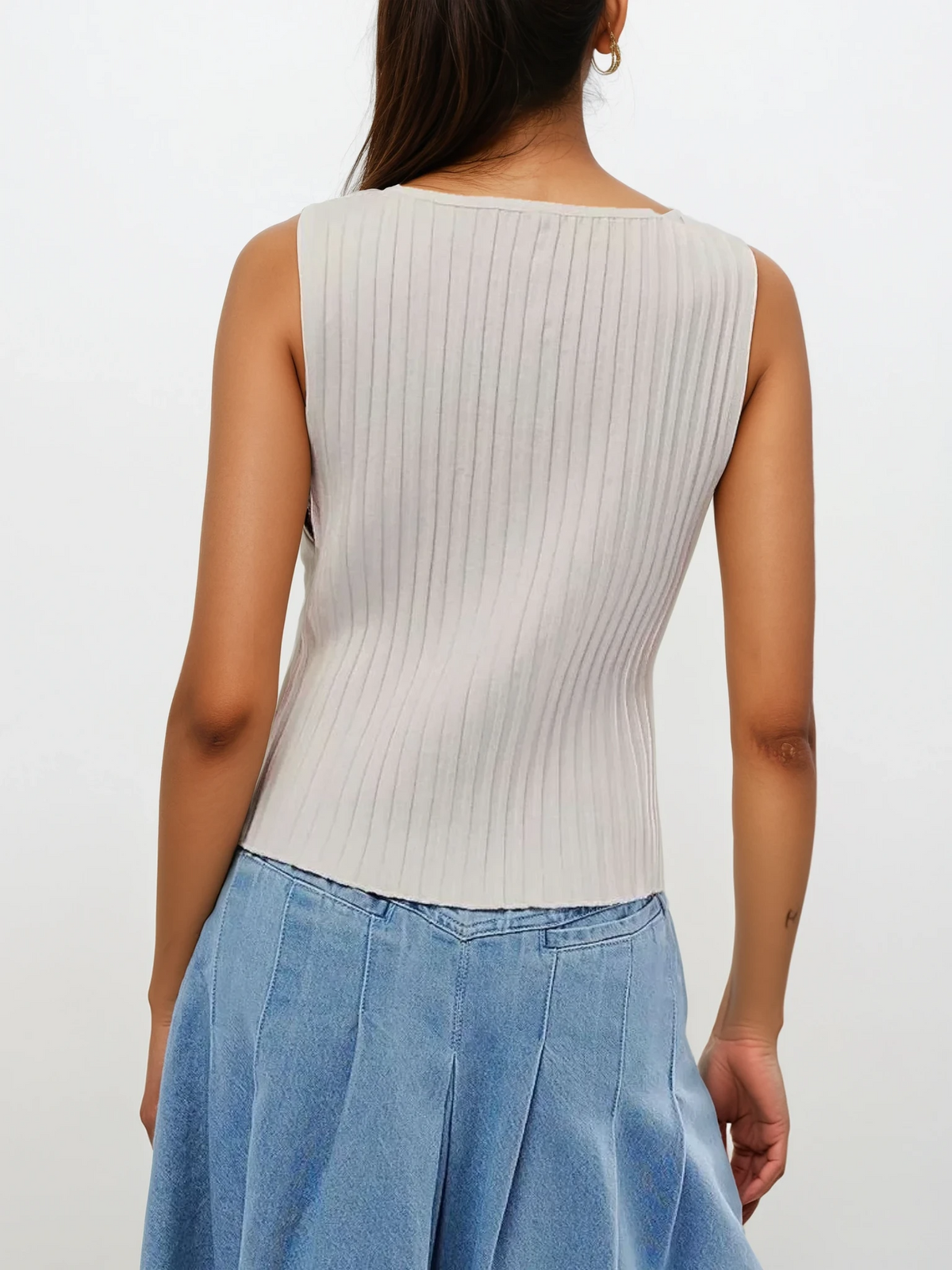 Button-Down Round Neck Sweater Vest solid pattern
