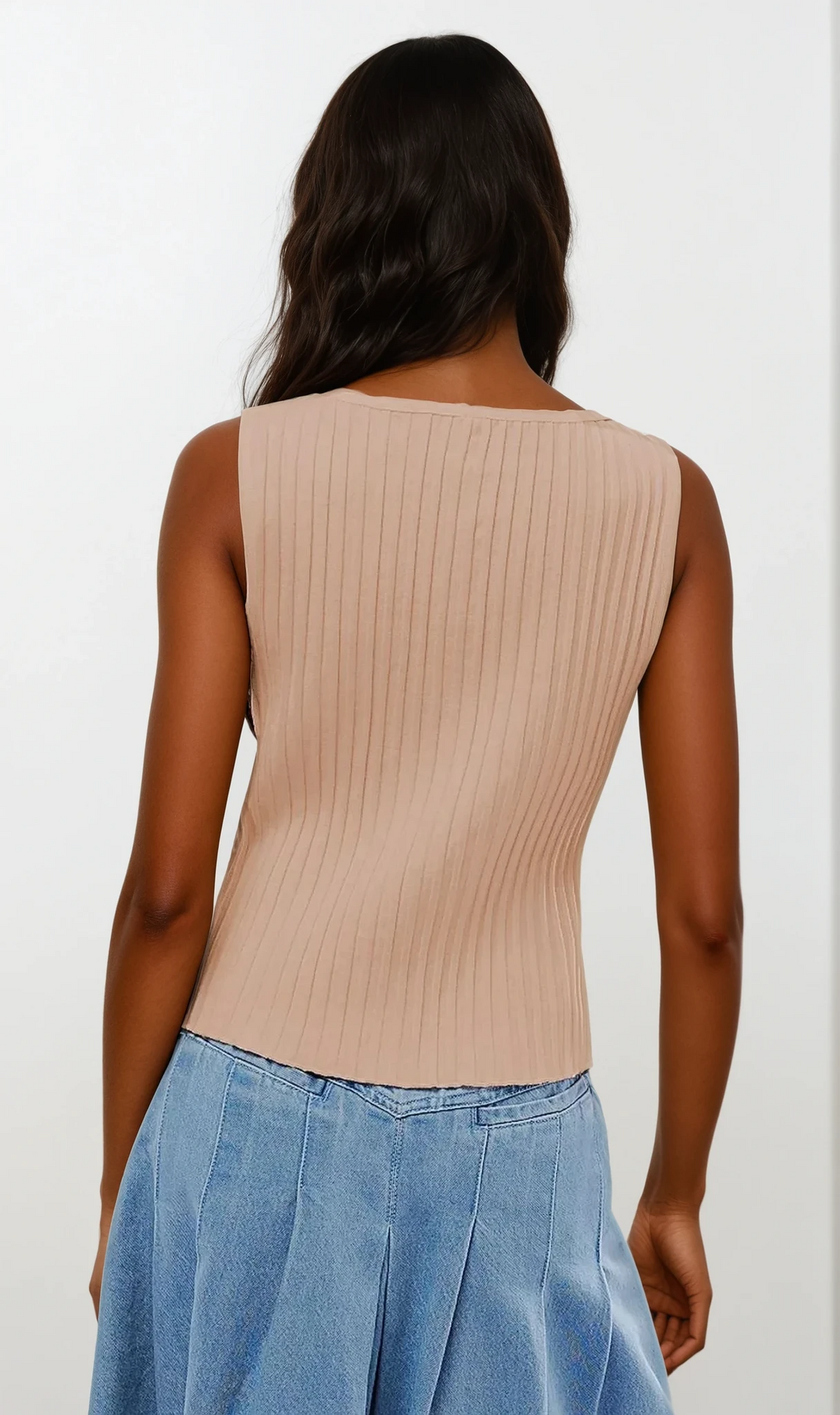Button-Down Round Neck Sweater Vest solid pattern