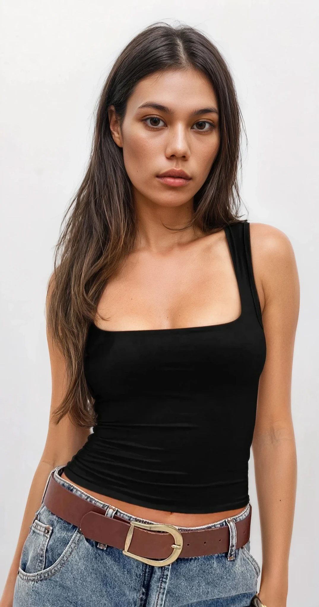 Light blue Everyday Square Neck Wide Strap Tank top from Trendsi, showing its square neckline and wide straps on a plain background.
