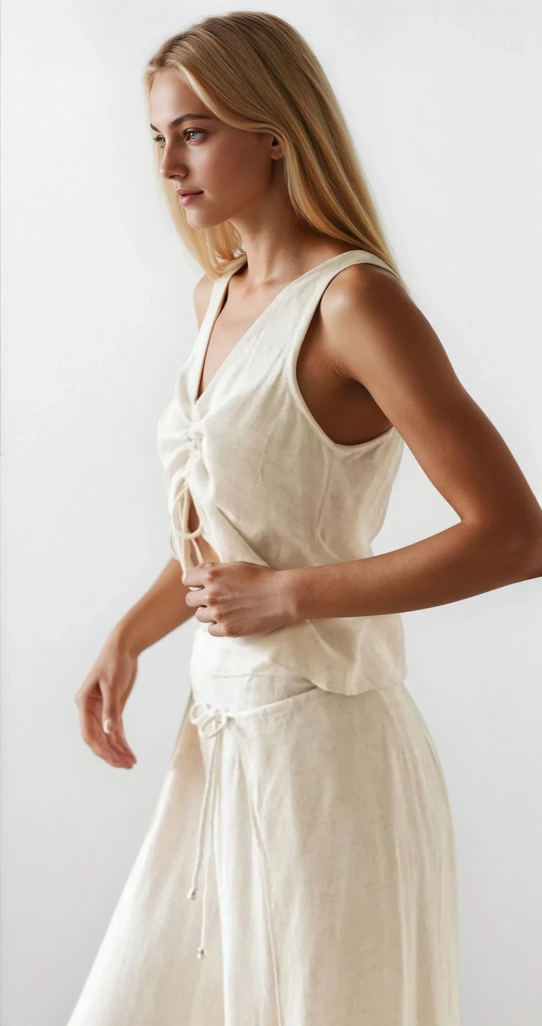 Light-colored Divine V-Neck Tank and Pants Set by Trendsi, featuring a stylish, comfortable clothing ensemble with a V-neck top and matching pants.