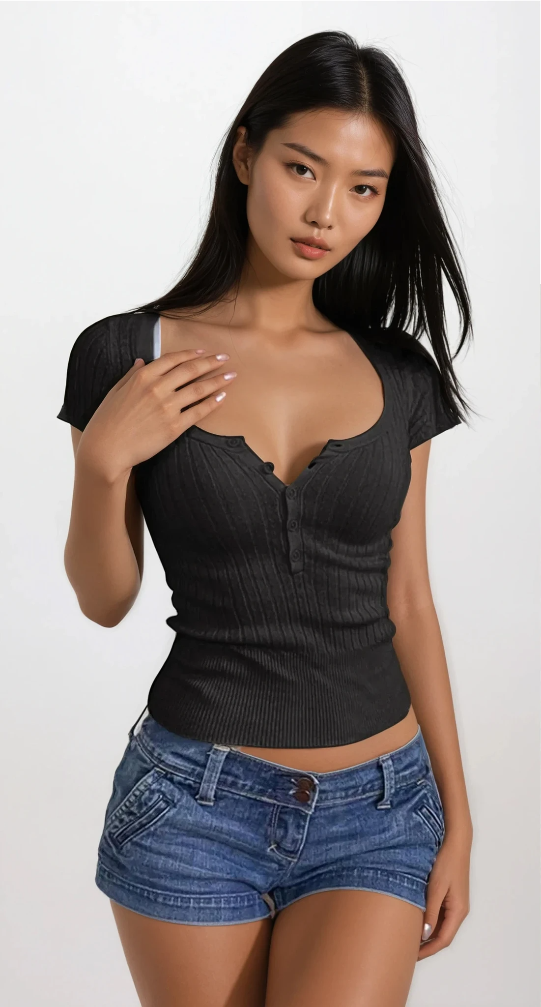 Half Button Scoop Neck Short Sleeve Knit Top