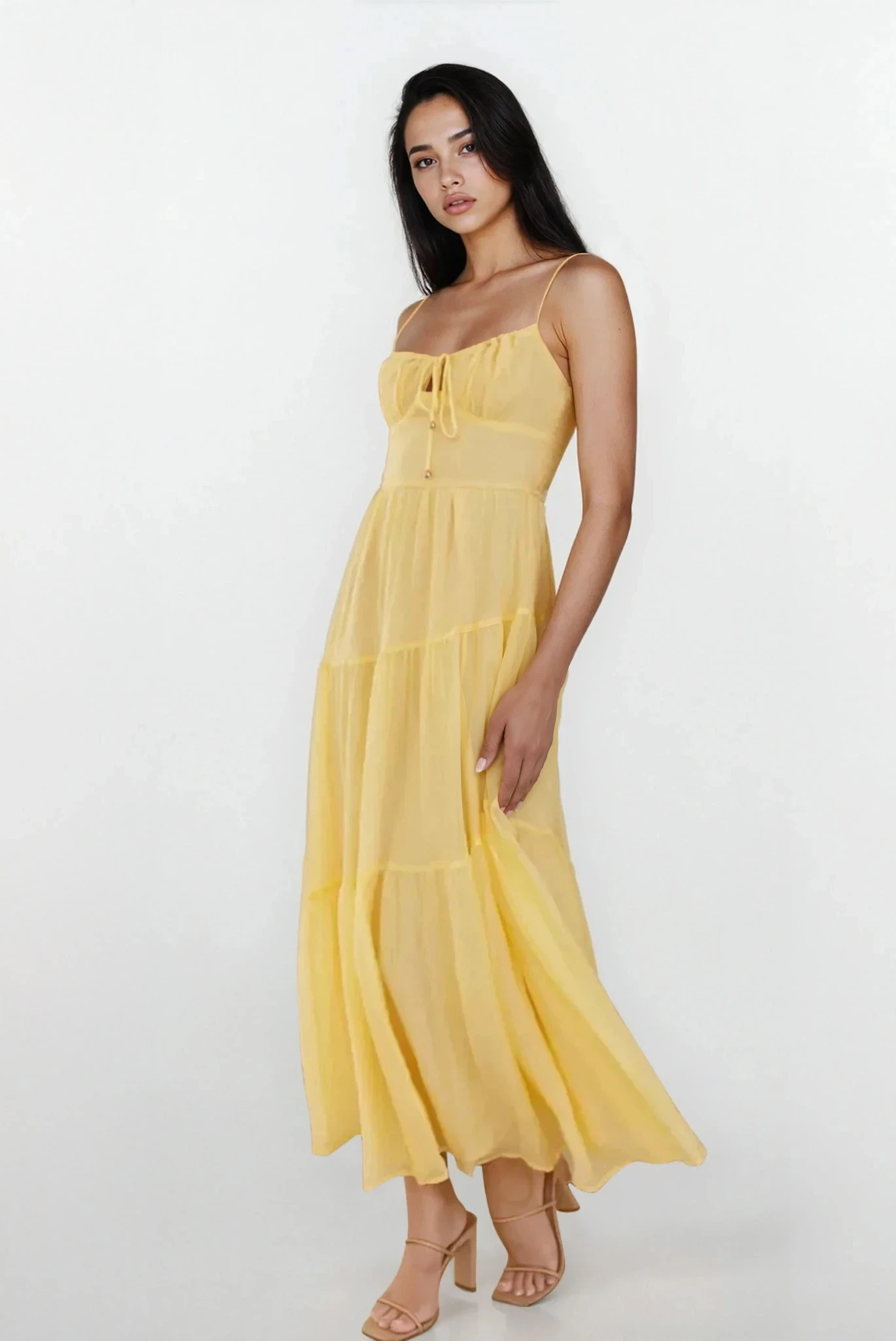 Selene Ruched Smocked Back Cami Maxi Dress by Trendsi, featuring lightweight fabric, ruched details, and a fitted cami silhouette.
