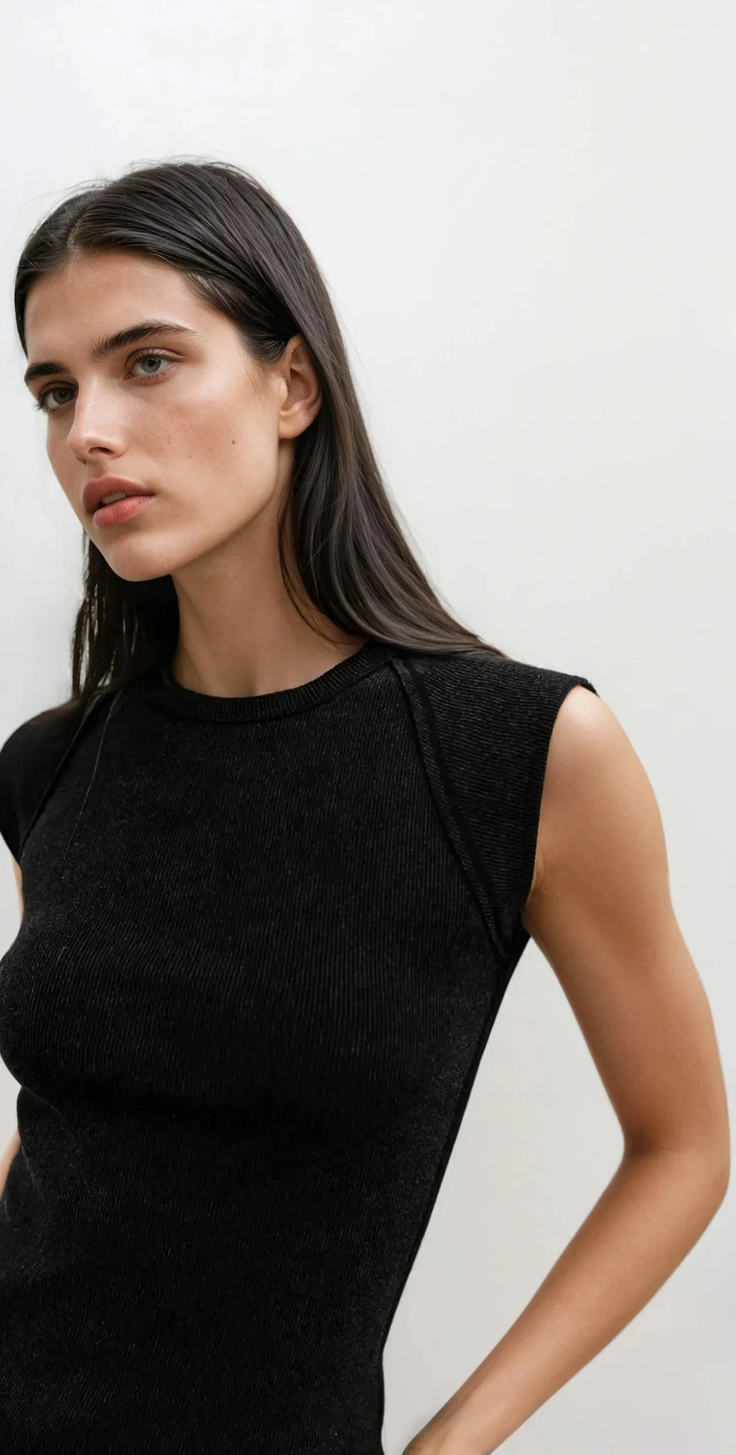 Light gray rib-knit round neck cap sleeve T-shirt by Trendsi, showcasing the fitted, soft fabric and classic design.
