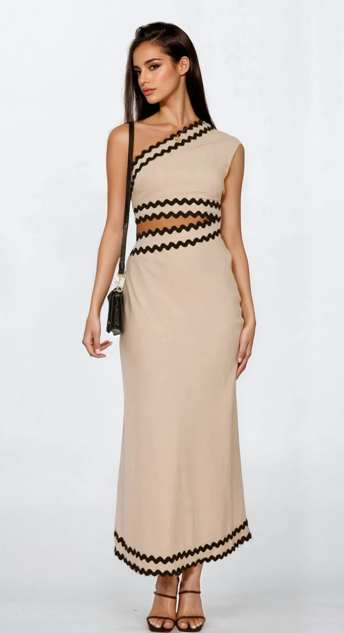 Celine cutout single shoulder black maxi dress with sleeveless design