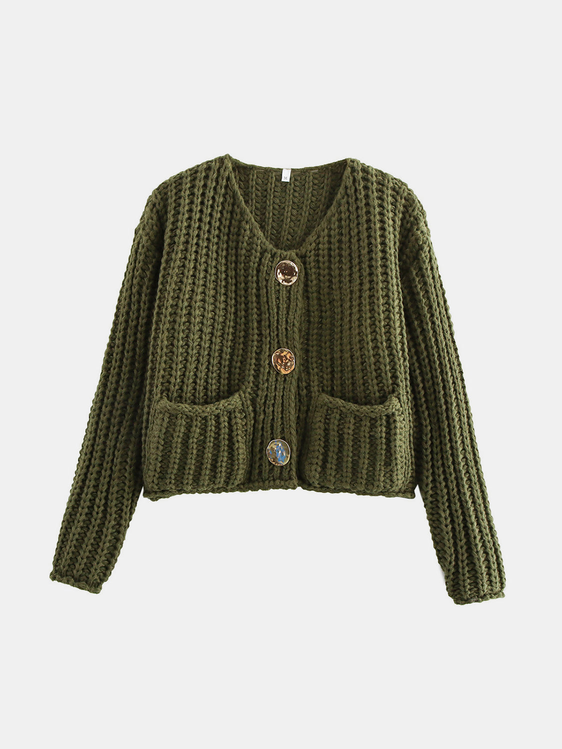Chunky button-down long sleeve cardigan in solid pattern