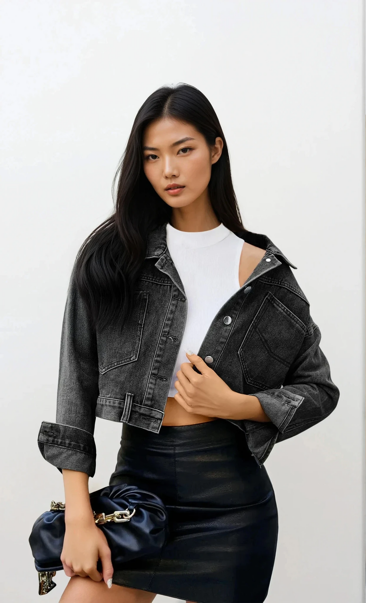 City dropped shoulder button-up cropped denim jacket