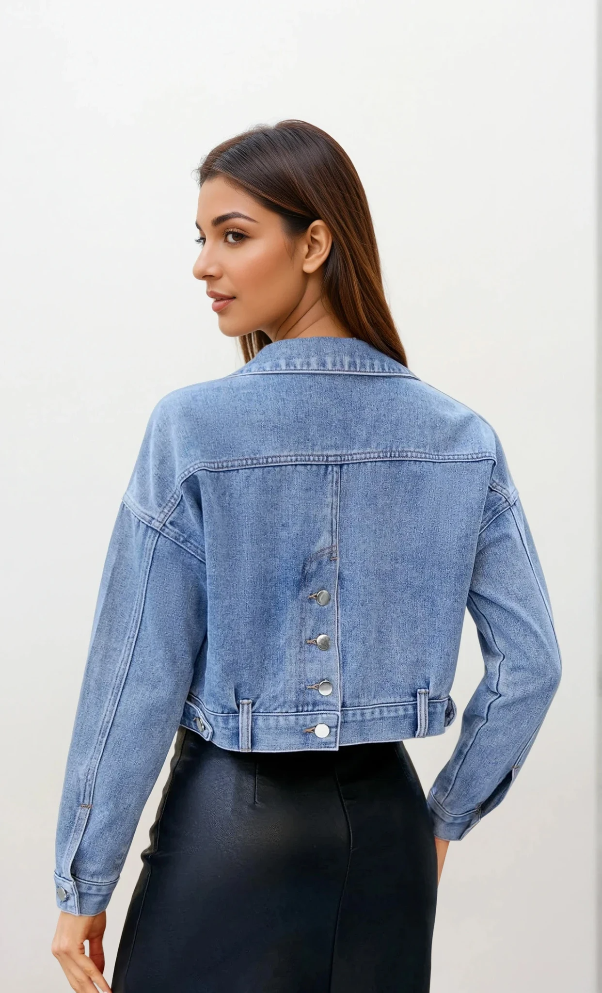 City dropped shoulder cropped denim jacket with button-up front