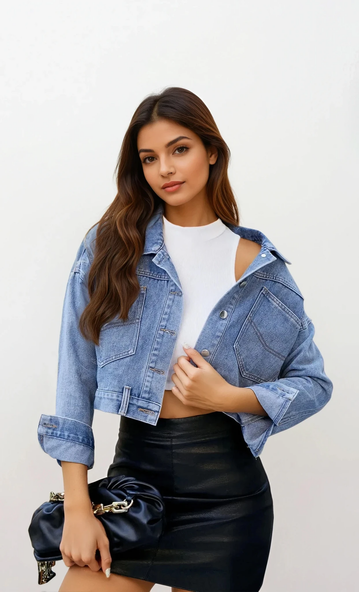 City dropped shoulder cropped denim jacket with buttons