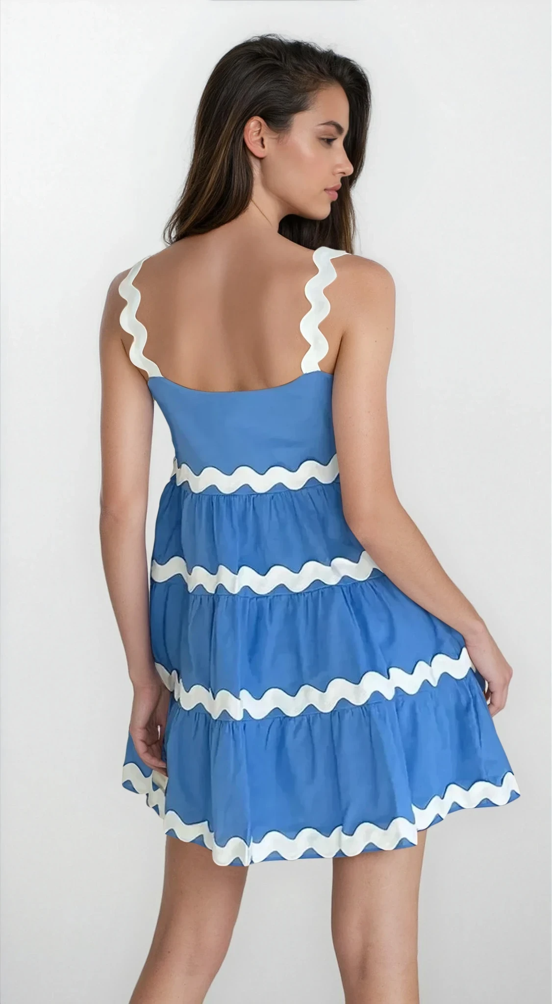 Clara square neck tiered mini dress with ruching and sleeveless mini design