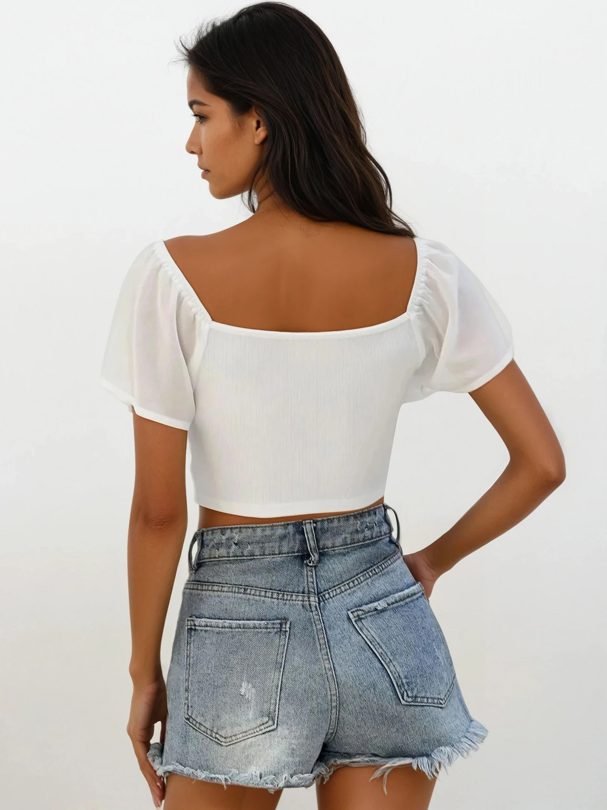 Coastal short sleeve crop top with ruched and drawstring details