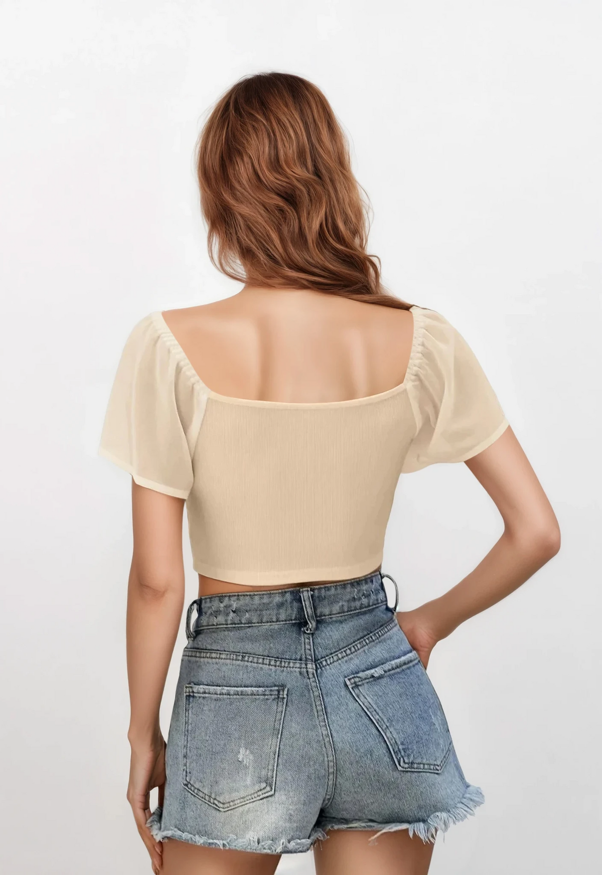 Coastal short sleeve crop top with ruched and drawstring details
