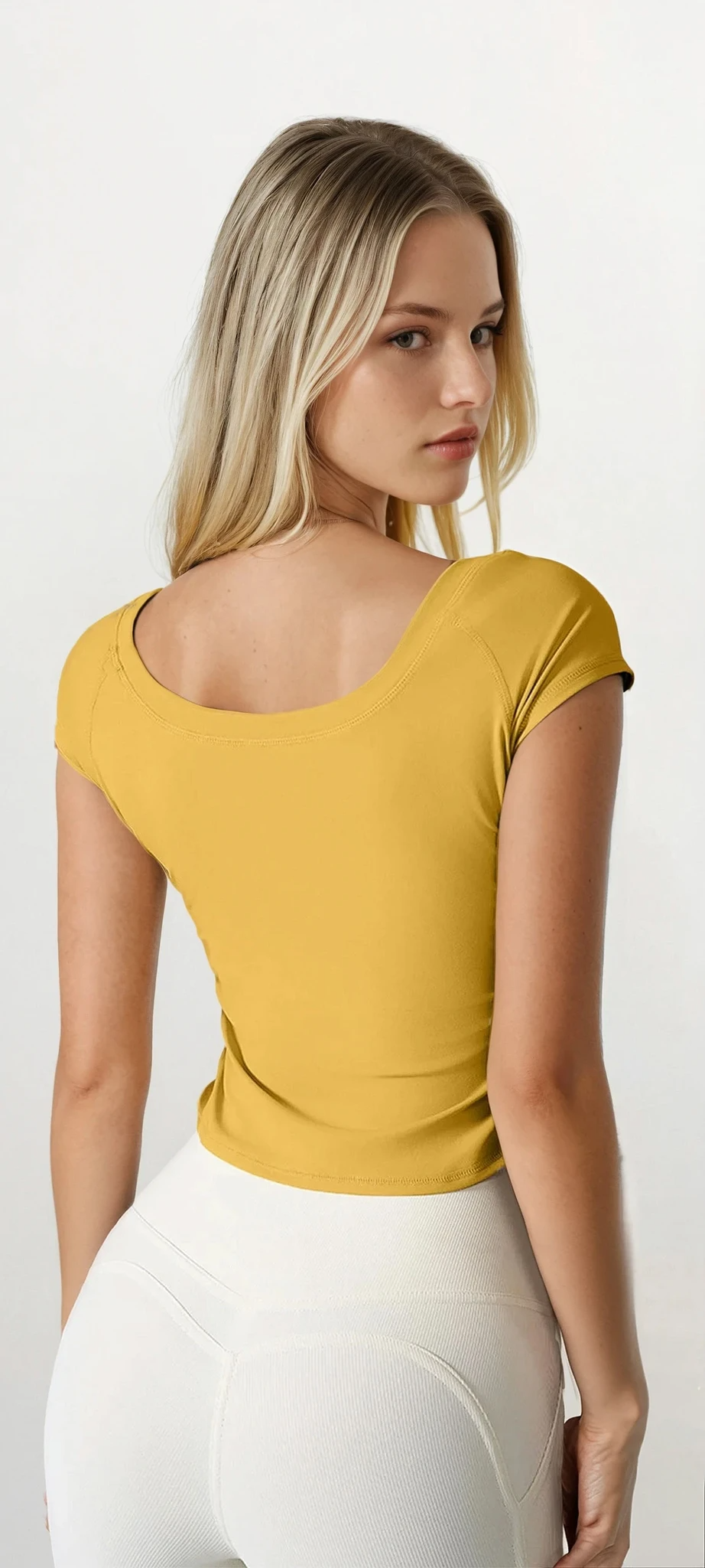 Contour round neck short sleeve solid t-shirt lightweight stretch fabric