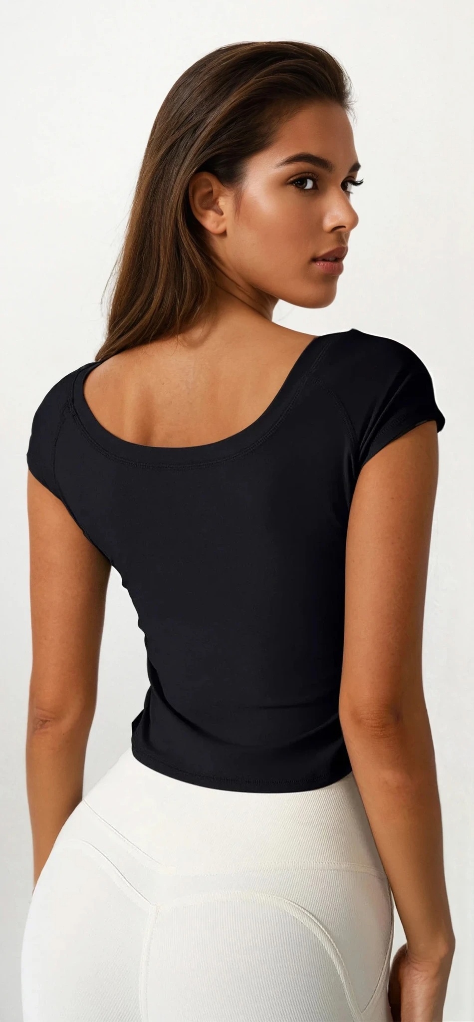 contour round neck short sleeve t-shirt solid pattern lightweight fabric