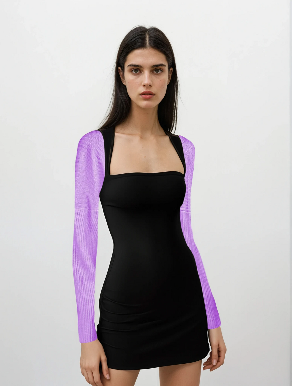 Cropped rib-knit long sleeve bolero cardigan in solid pattern