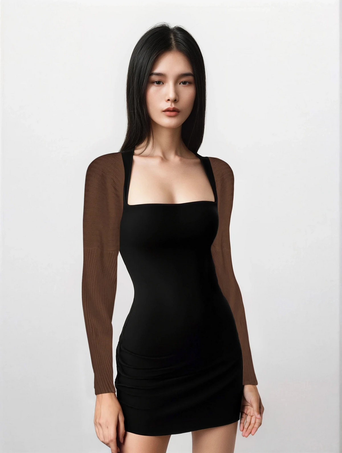 cropped rib-knit long sleeve bolero cardigan in solid color