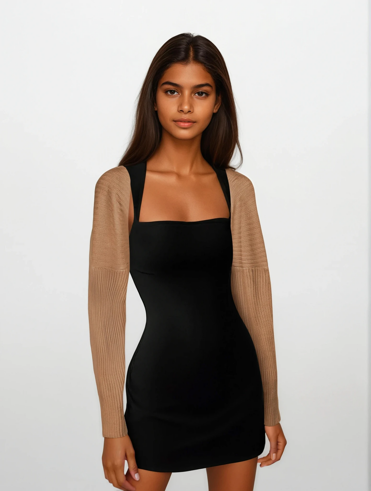 Cropped rib-knit long sleeve bolero cardigan in solid color