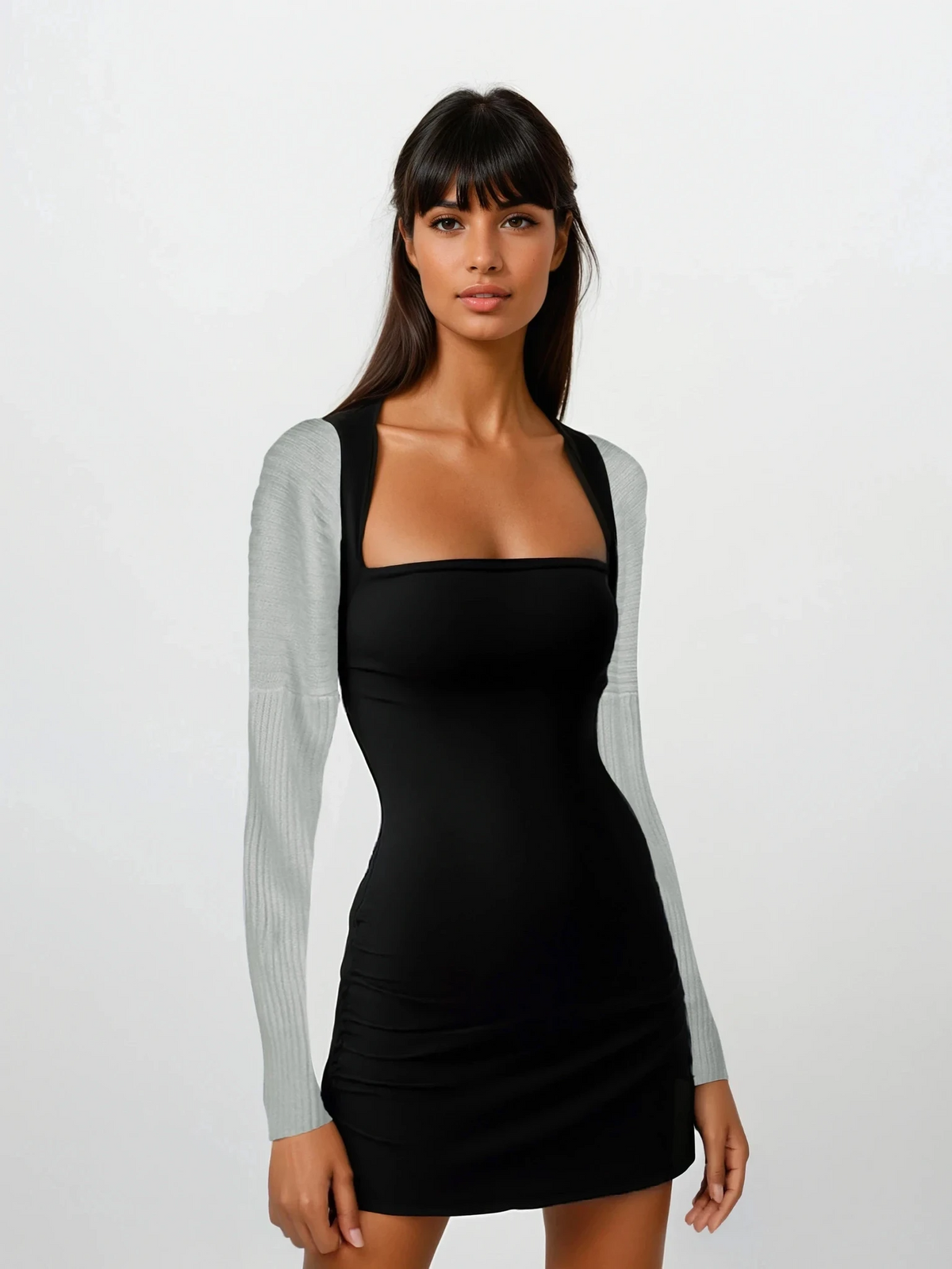 Cropped rib-knit long sleeve bolero cardigan in solid pattern