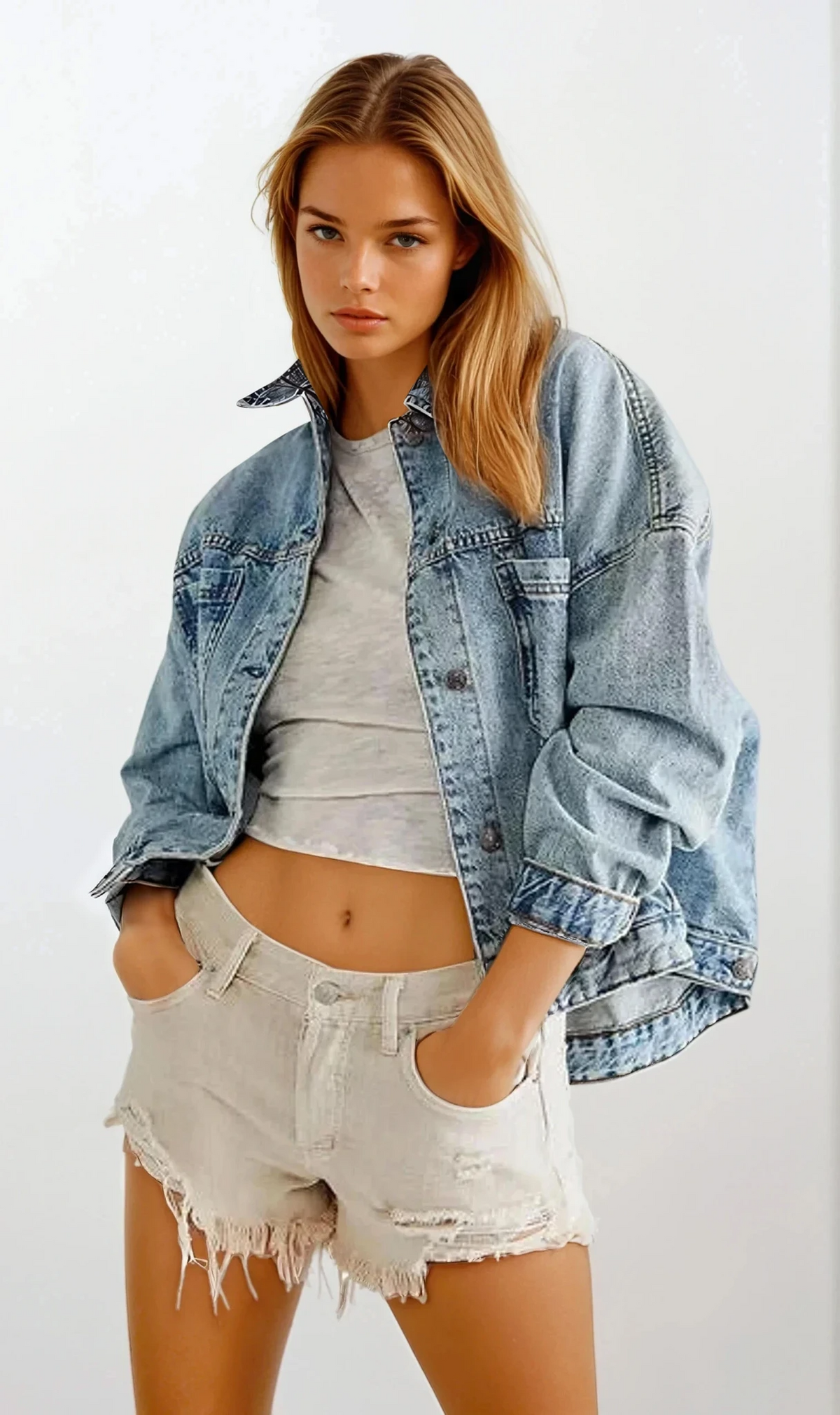 Daily button-up denim jacket with long sleeves and pockets