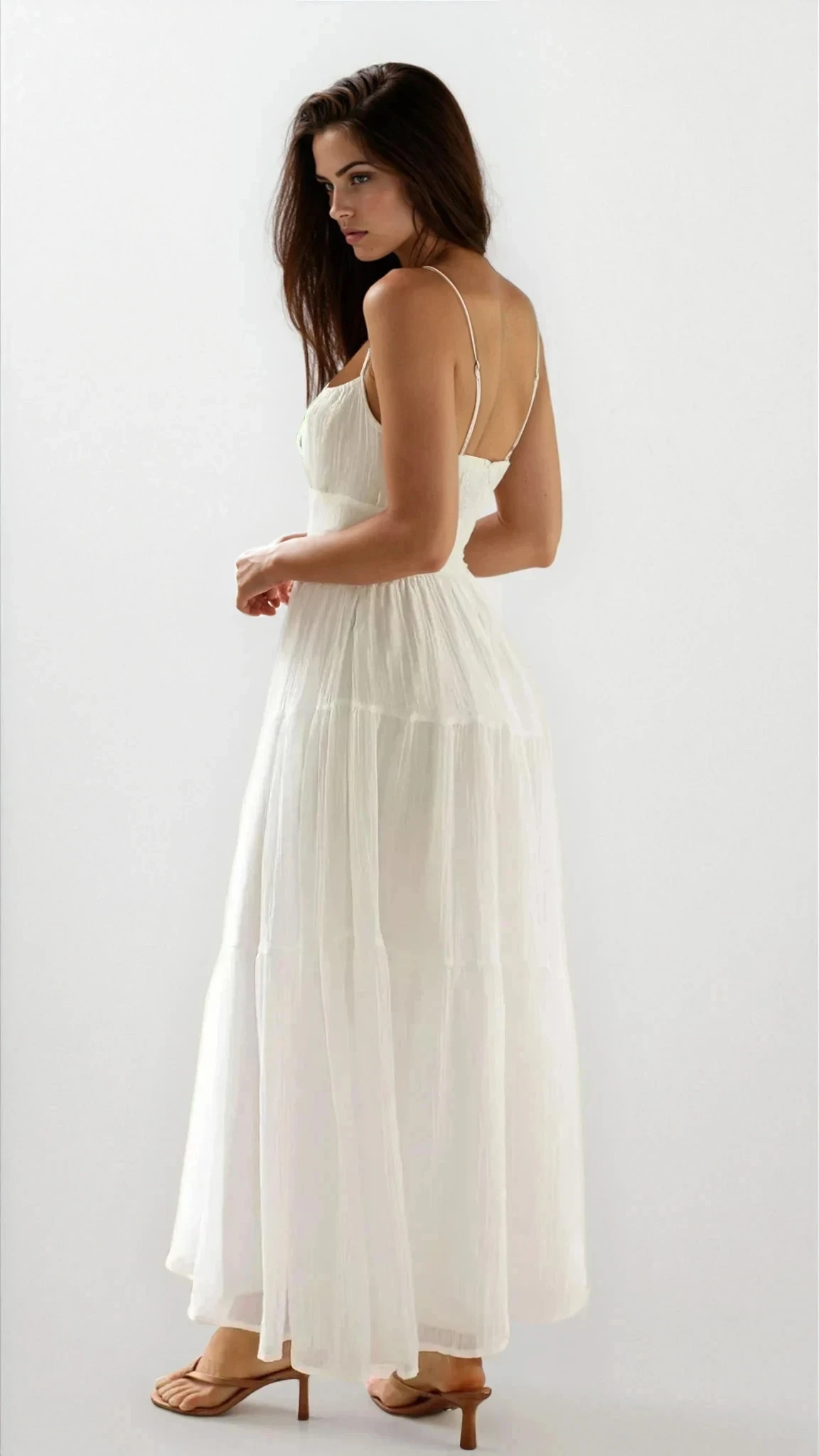 Selene Ruched Smocked Back Cami Maxi Dress by Trendsi, featuring lightweight fabric, adjustable straps, and a fitted ruched bodice.