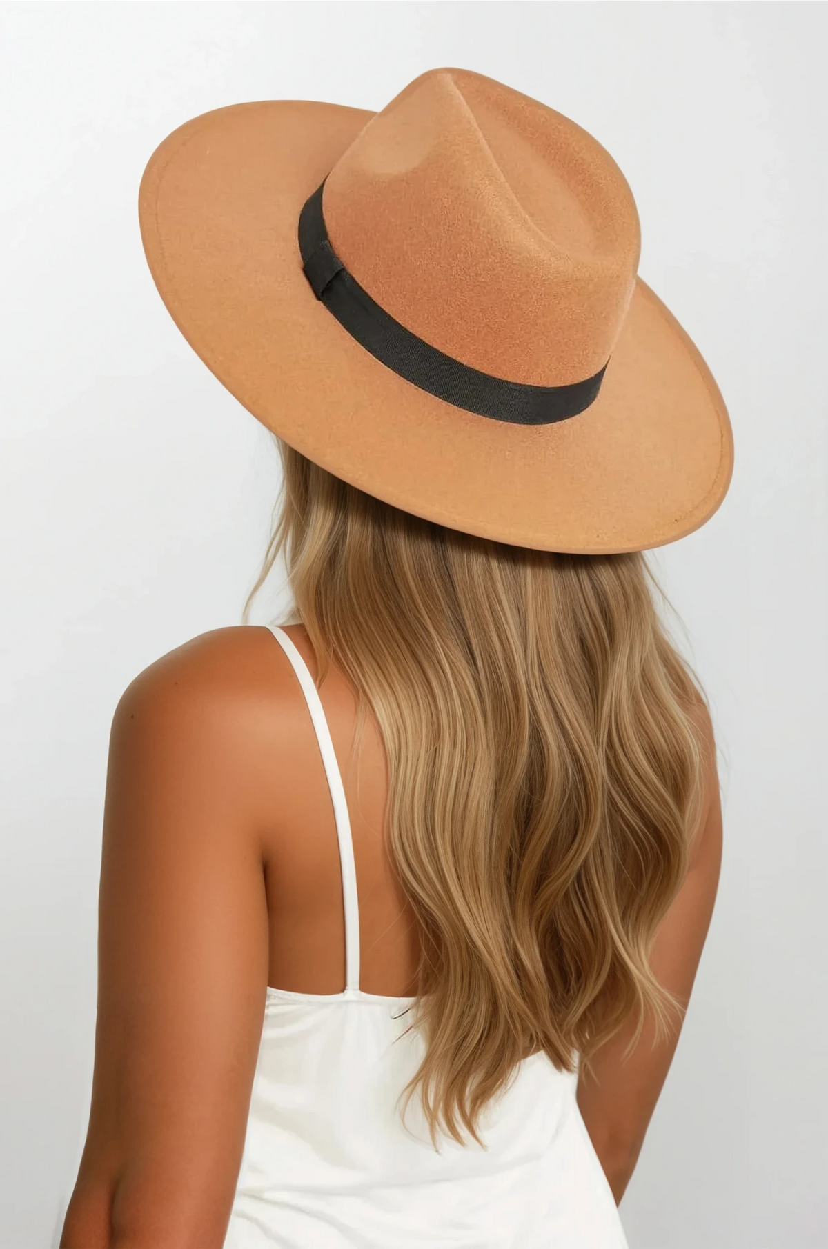 Khaki deluxe ribbon fedora hat with adjustable strap