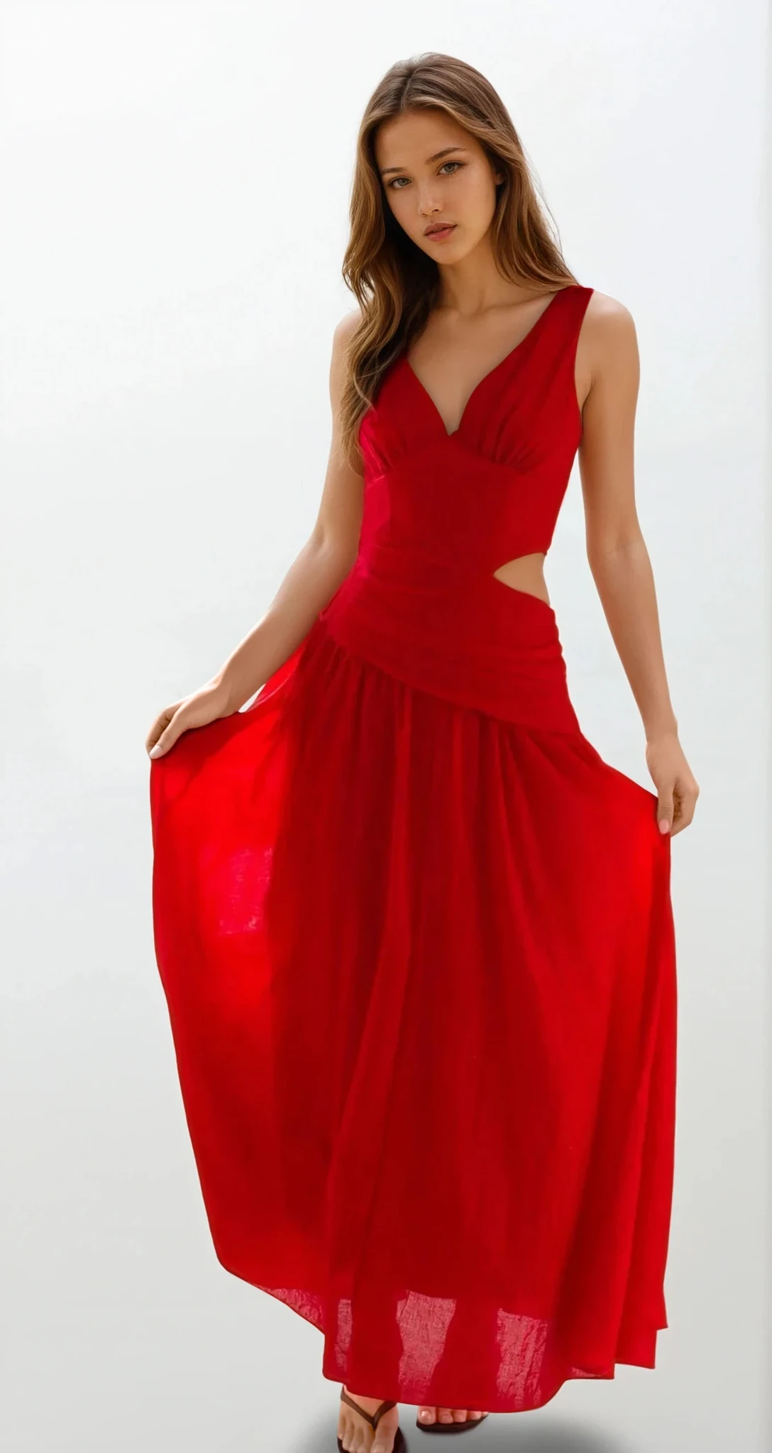 Light blue Slipstream Cutout V-Neck Sleeveless Maxi Dress from Trendsi, featuring a flowing silhouette and stylish cutout details.