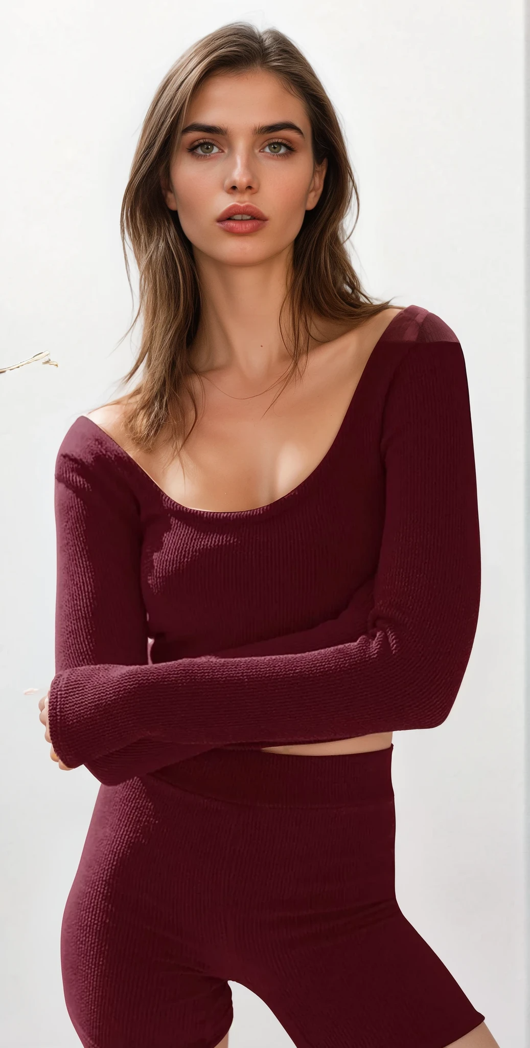Down Time scoop neck cropped long sleeve and high-waist shorts set lounge