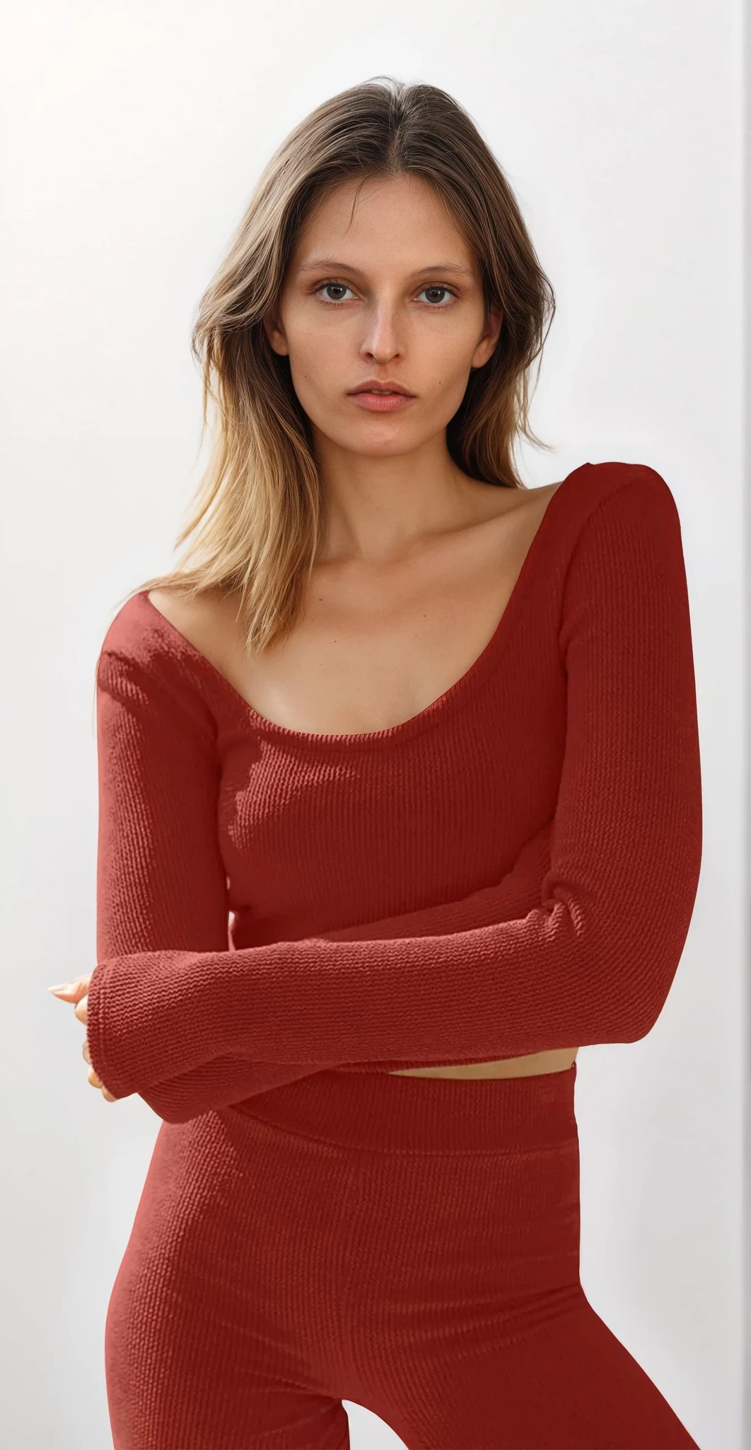 Down Time scoop neck cropped long sleeve and high-waist shorts set lounge