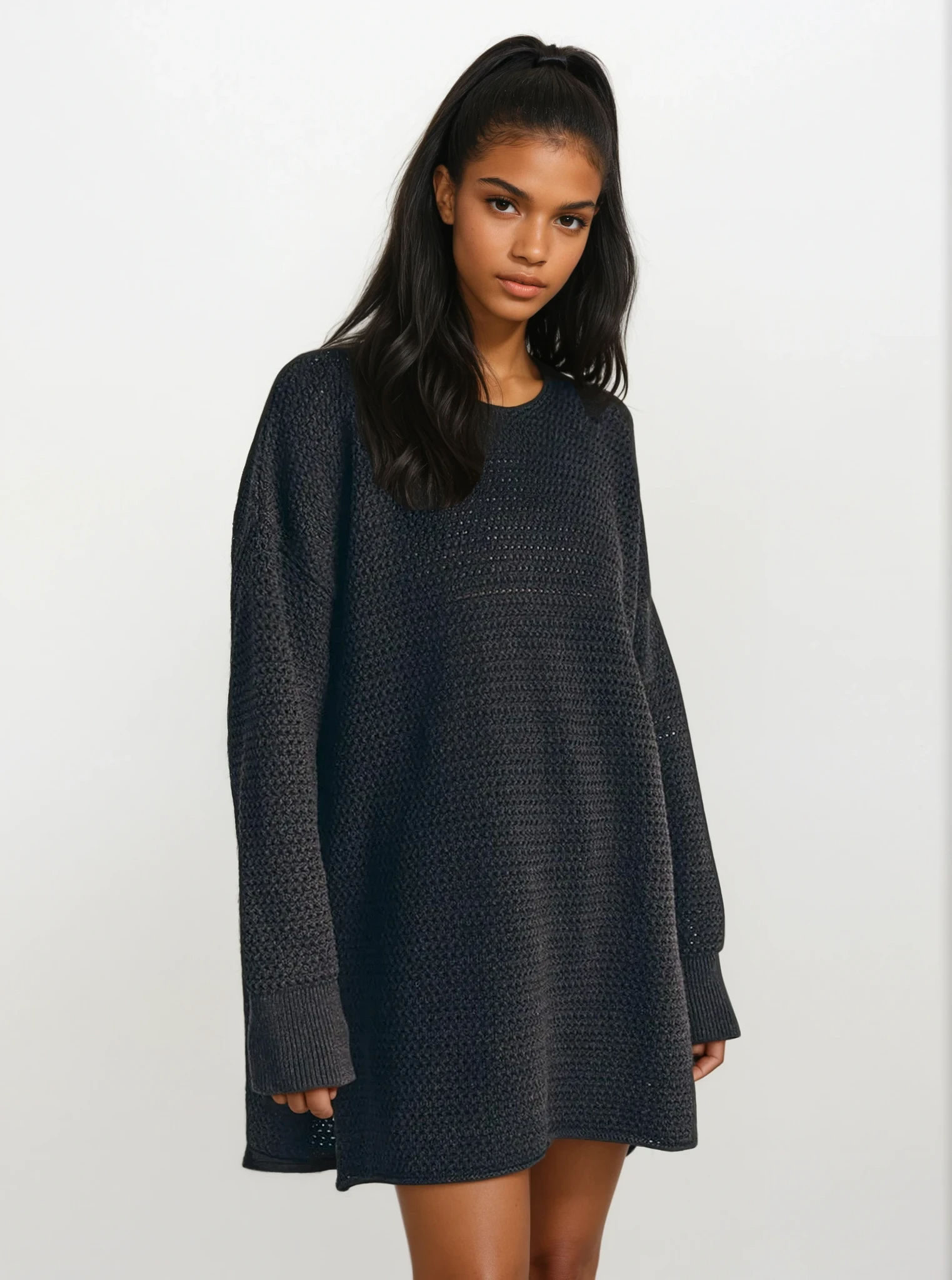 Threadline Round Neck Slit Sweater