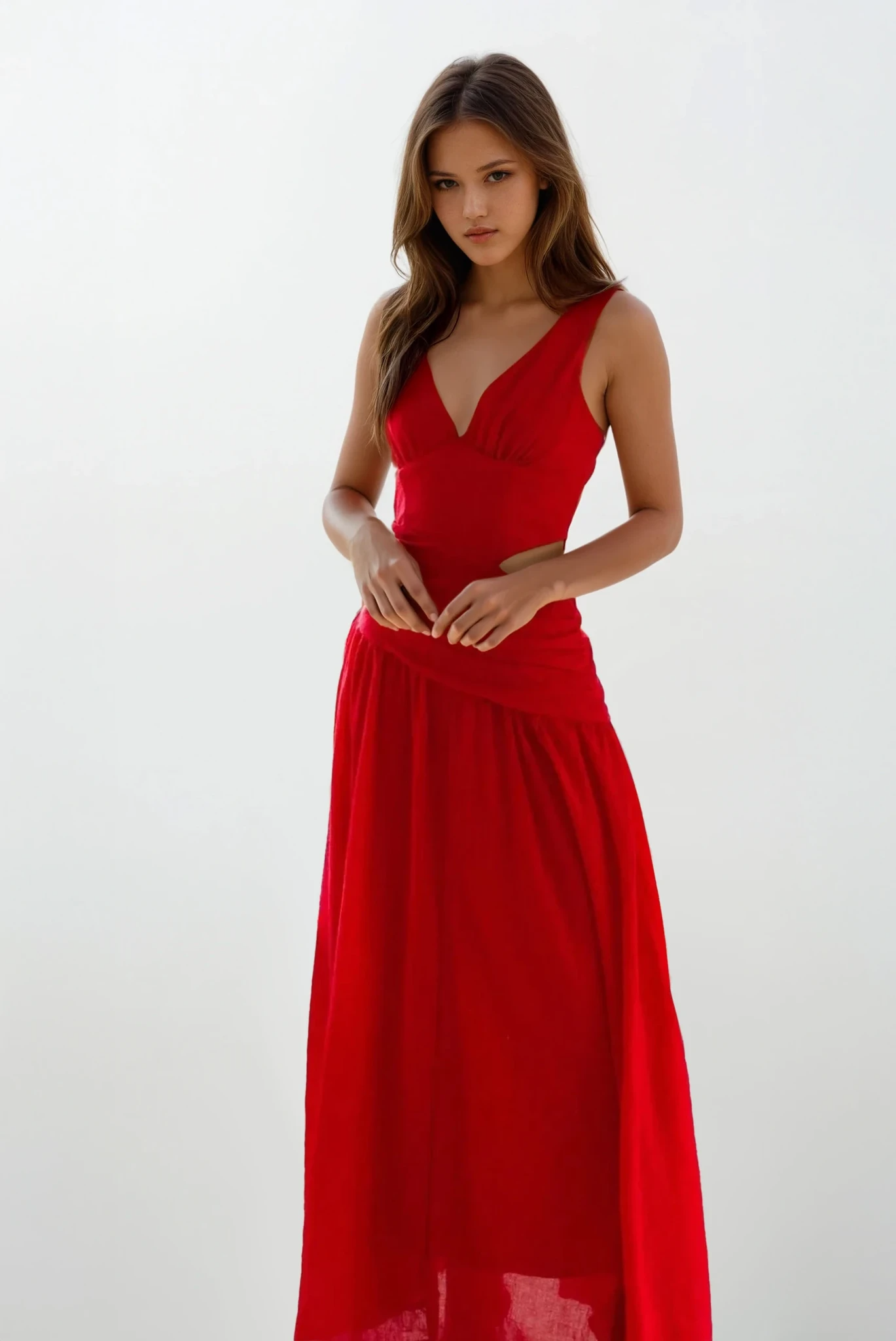 Light blue Slipstream Cutout V-Neck Sleeveless Maxi Dress by Trendsi, featuring a flowy silhouette and stylish cutout details.